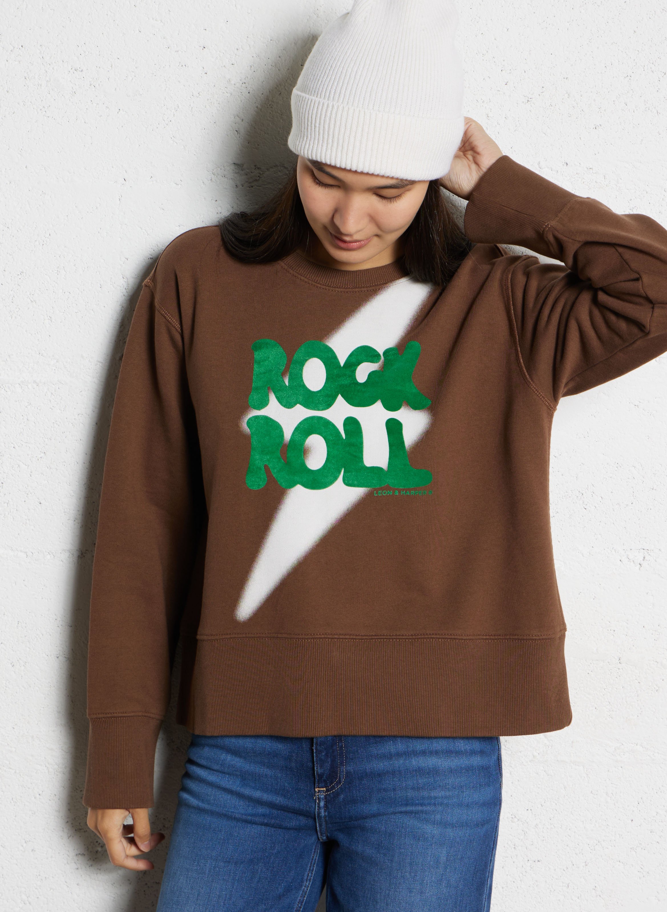 Rechte sweater met ronde hals en zeefdruk LEON & HARPER