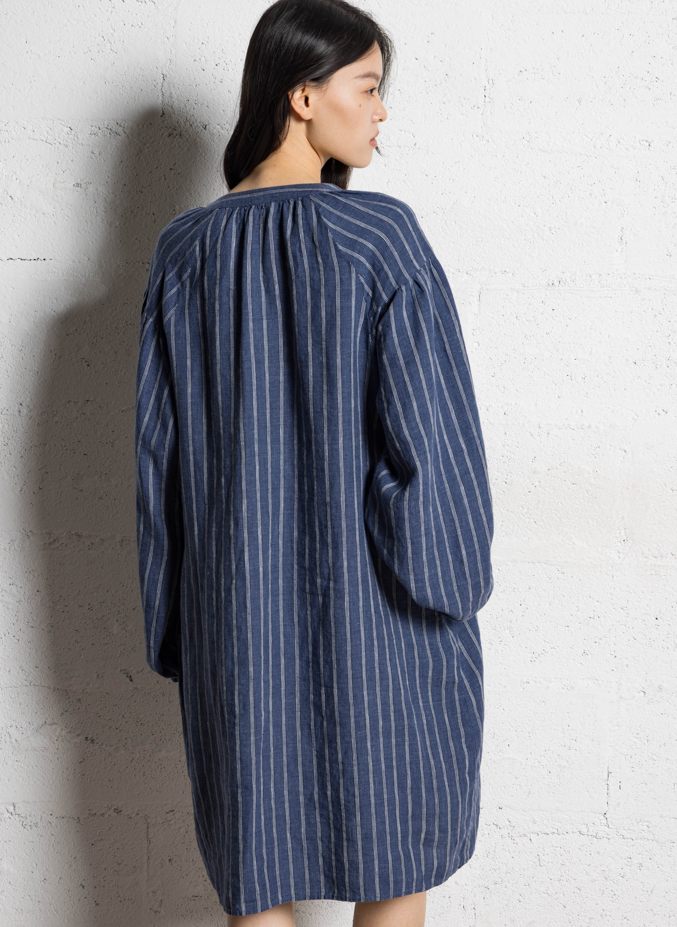 Korte jurk van linnen met Tunesische kraag JC SOPHIE Blauw