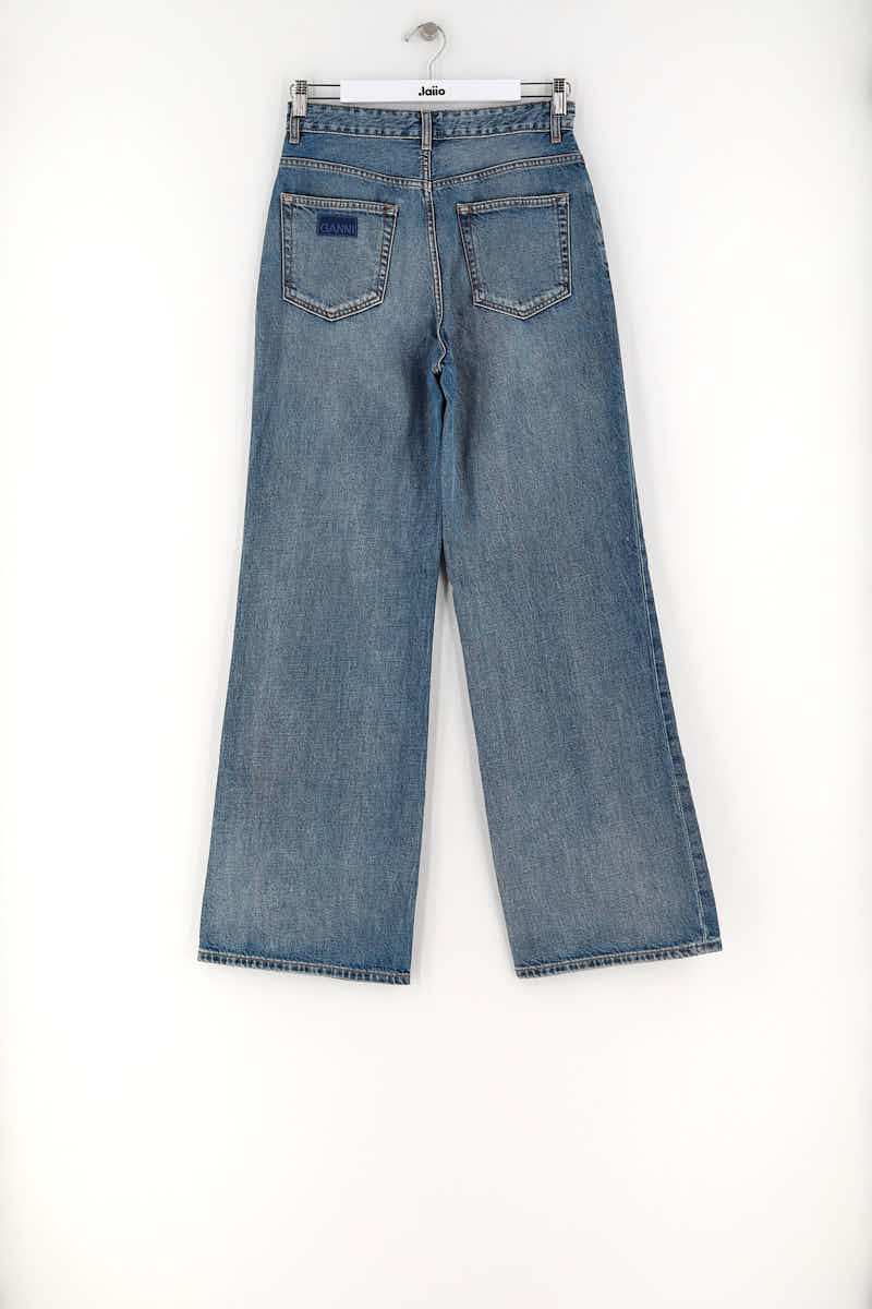 Straight cotton-blend pants GANNI - Seconde Main Blue