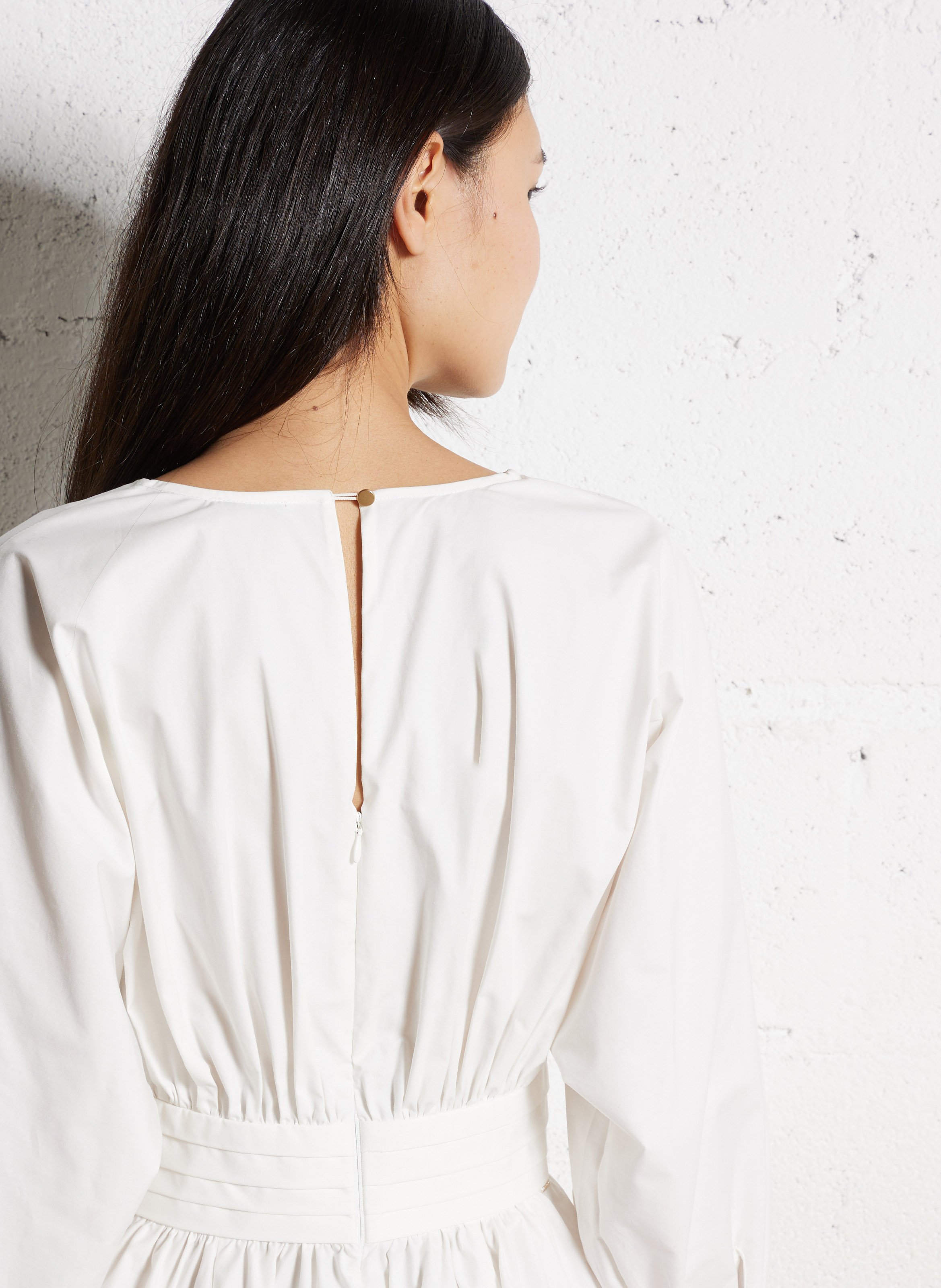 Kurzes Kleid mit V-Ausschnitt und Falten aus Baumwolle IKKS Weiss