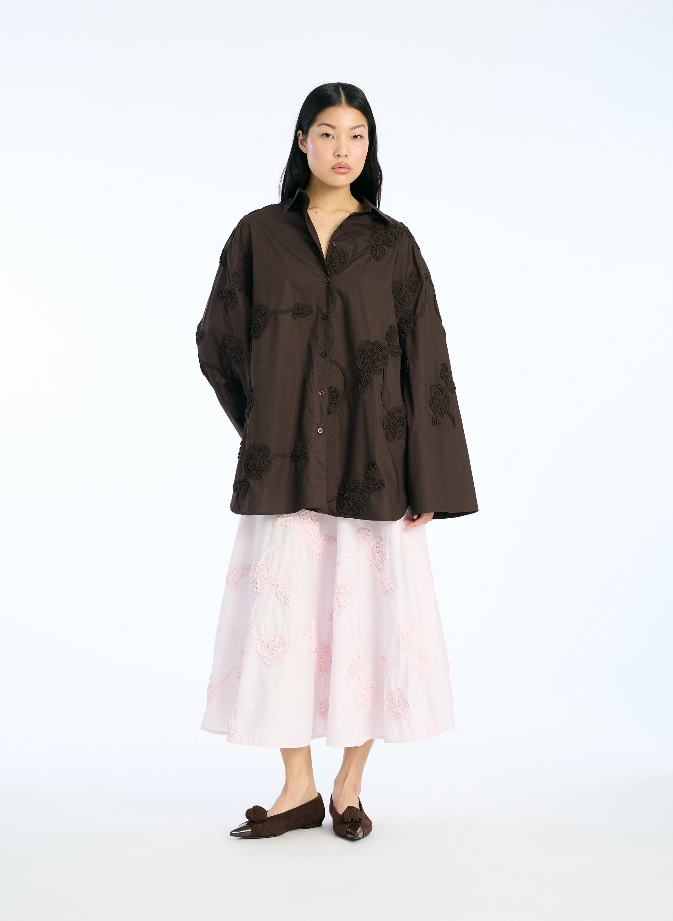 Chemise col classique manches contrastantes en coton ROTATE Brown