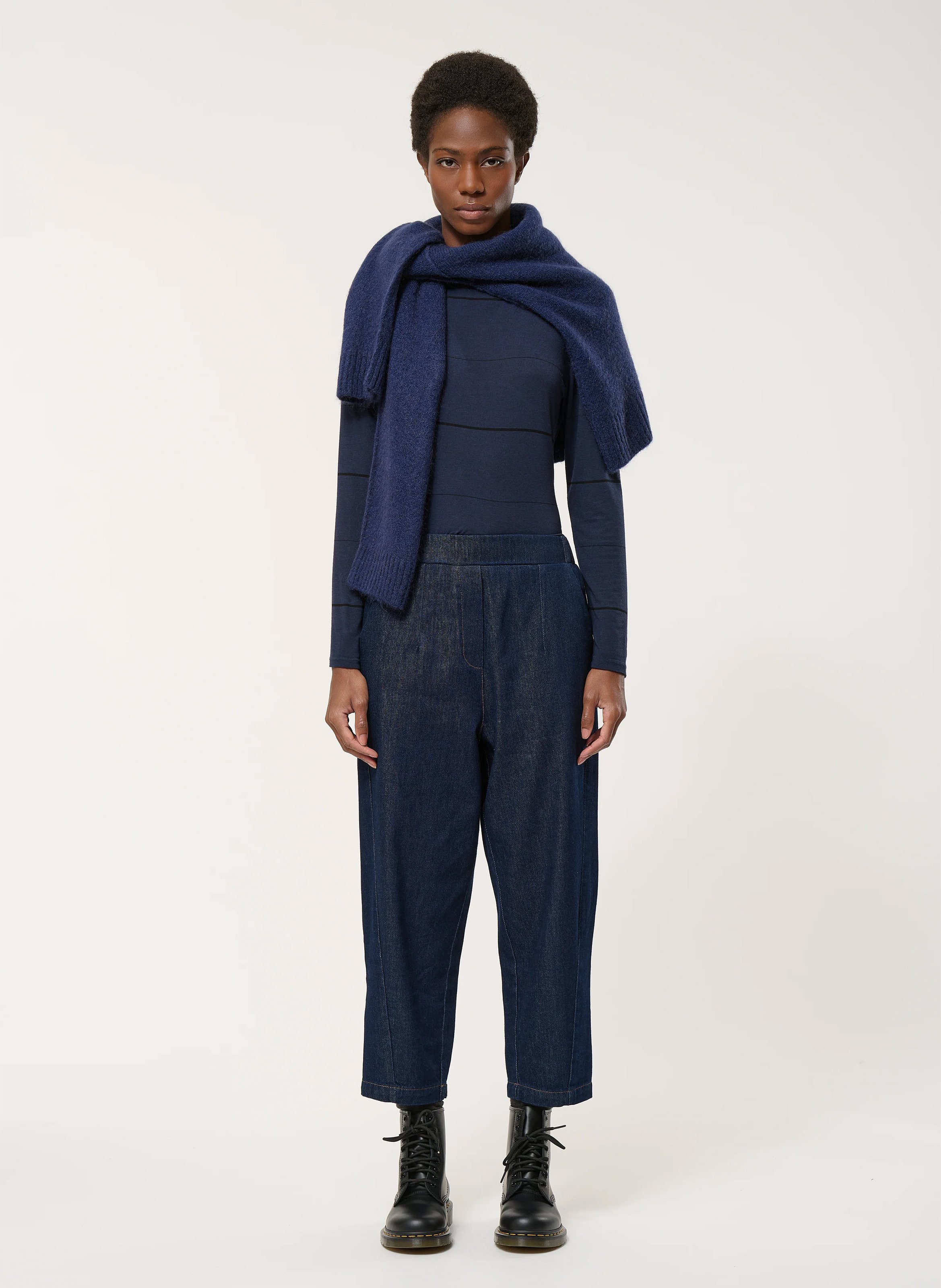 Pantalon large taille haute en coton HUMILITY Bleu