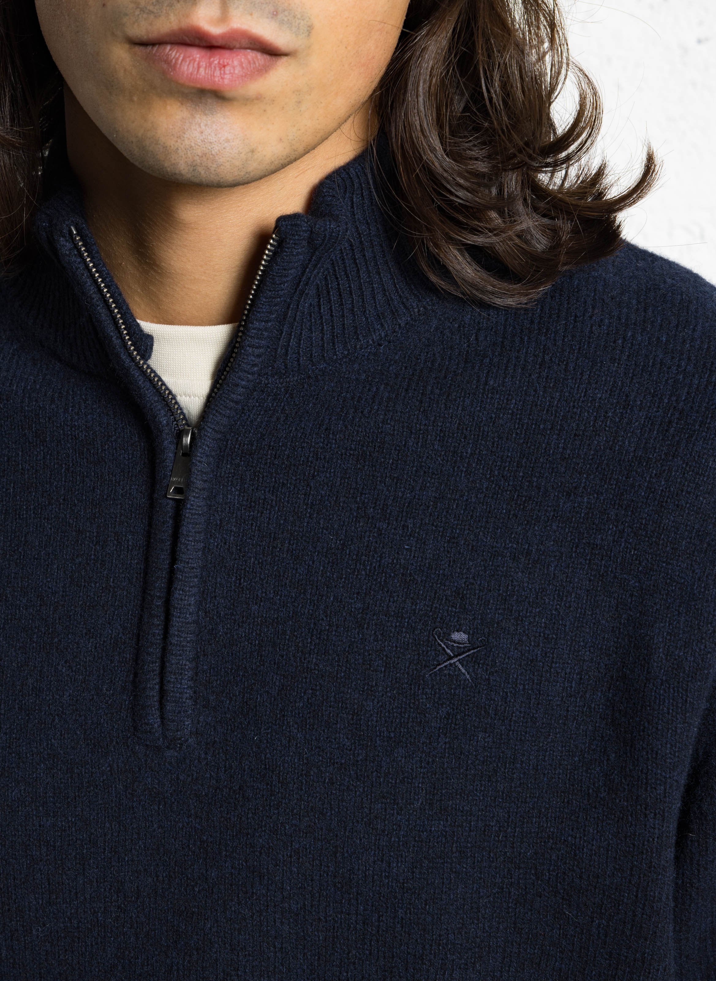Pull col montant zippé en laine HACKETT Bleu