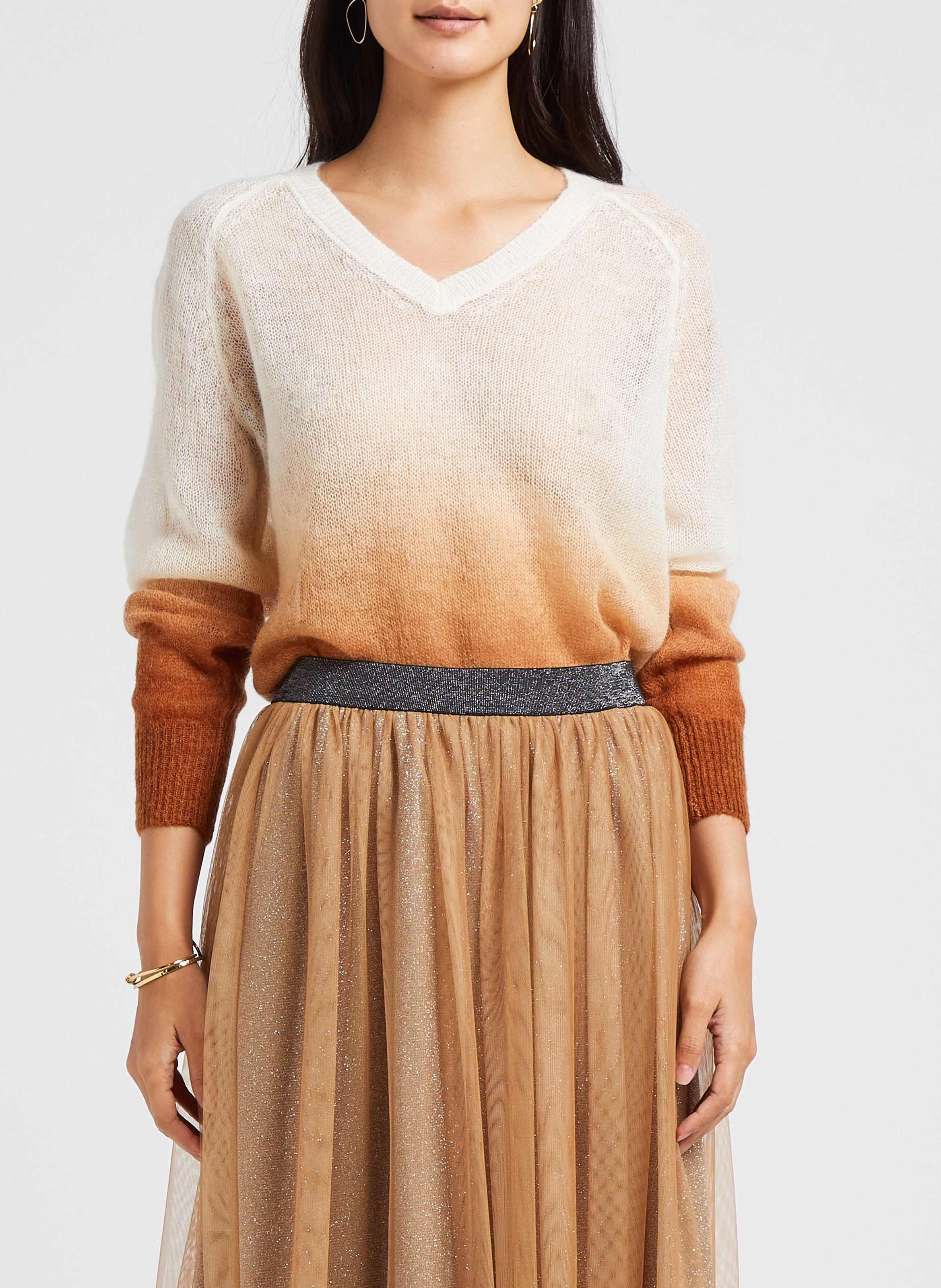 Pull col V en laine mélangée TWINSET Blanc