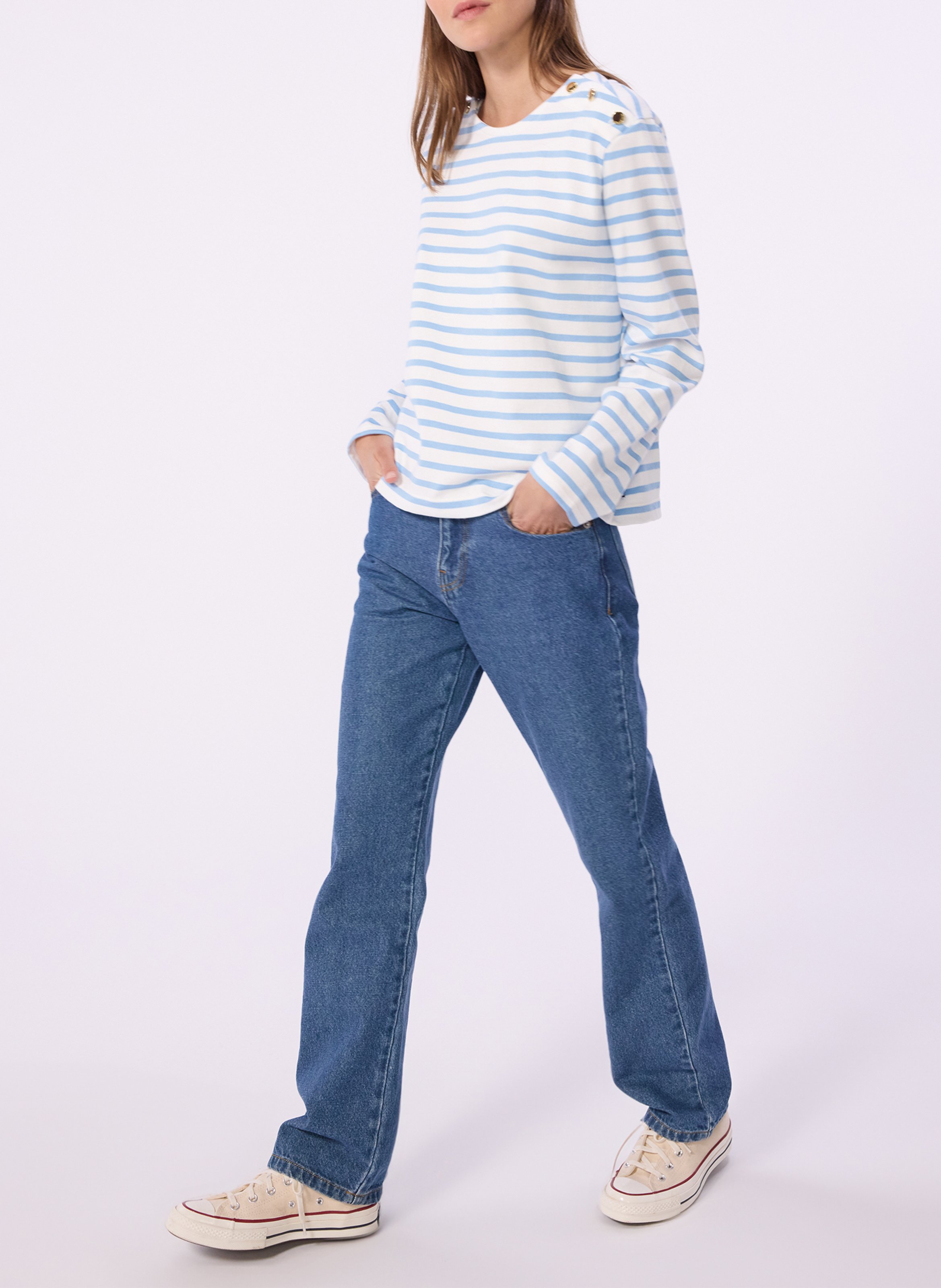 T-shirt met rechte pasvorm en streepdessin met knoopdetails PETIT BATEAU Blauw