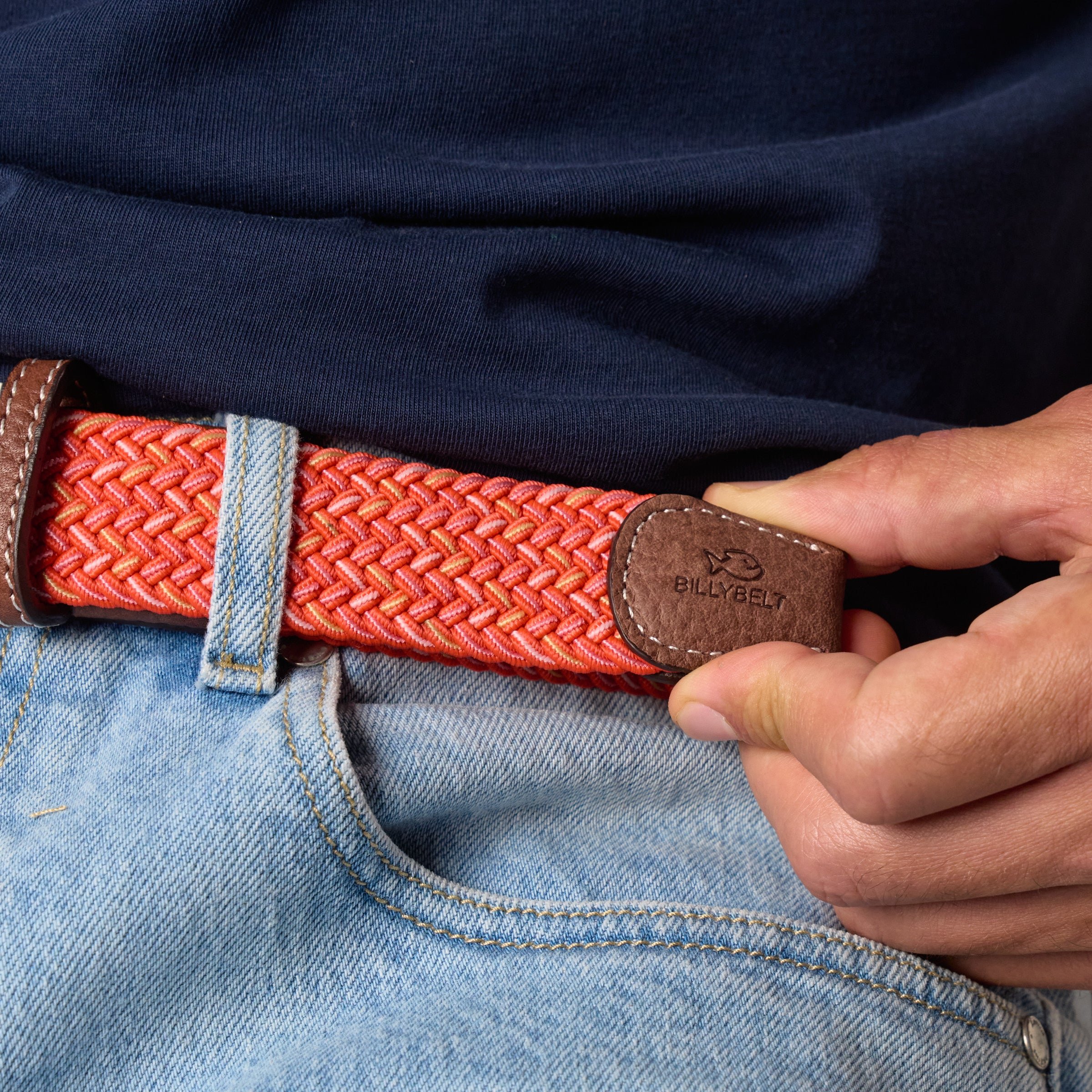 Multicolored braided elastic belt BILLYBELT Orange