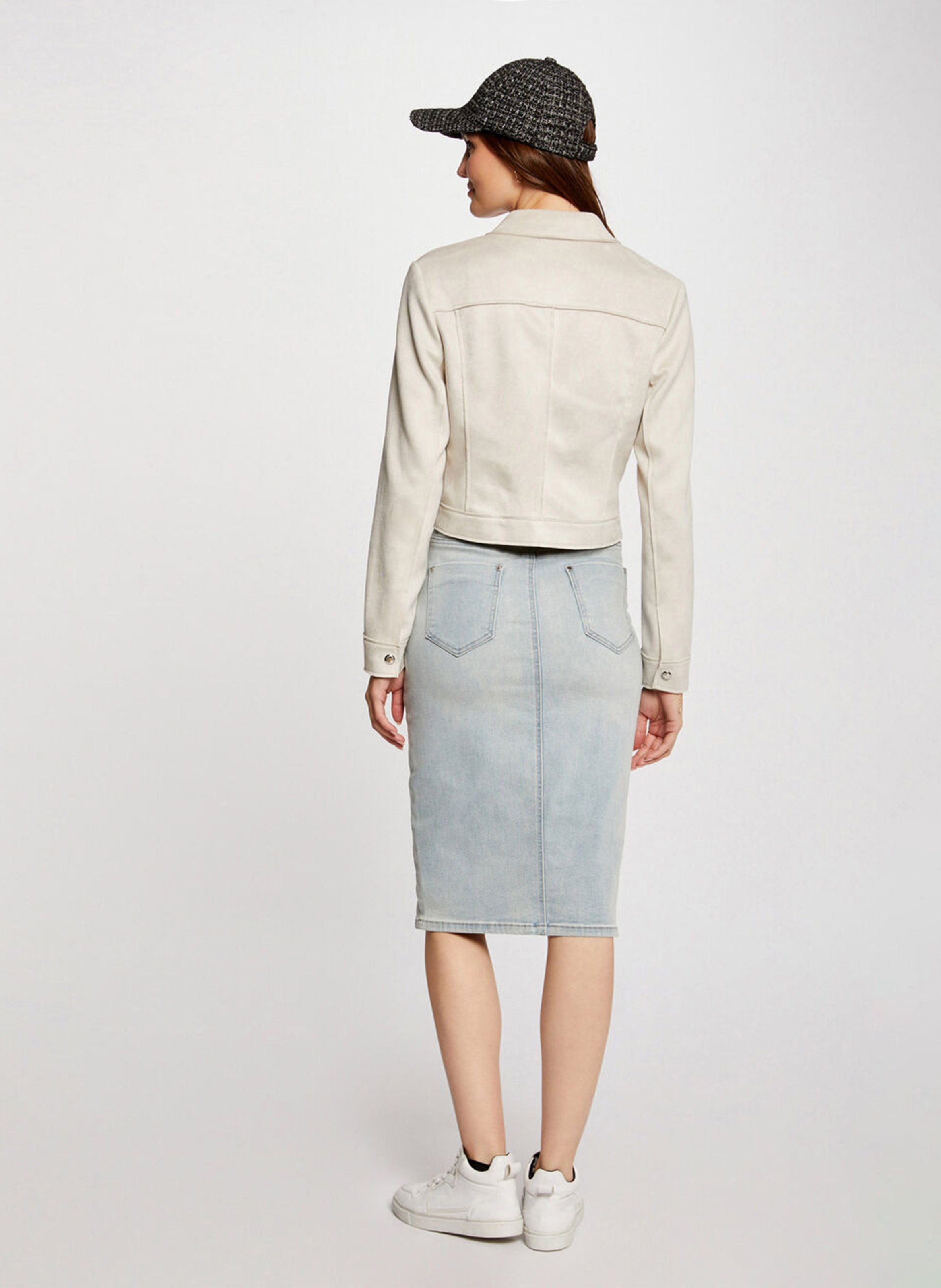 Jupe midi taille haute en jean MORGAN Bleu