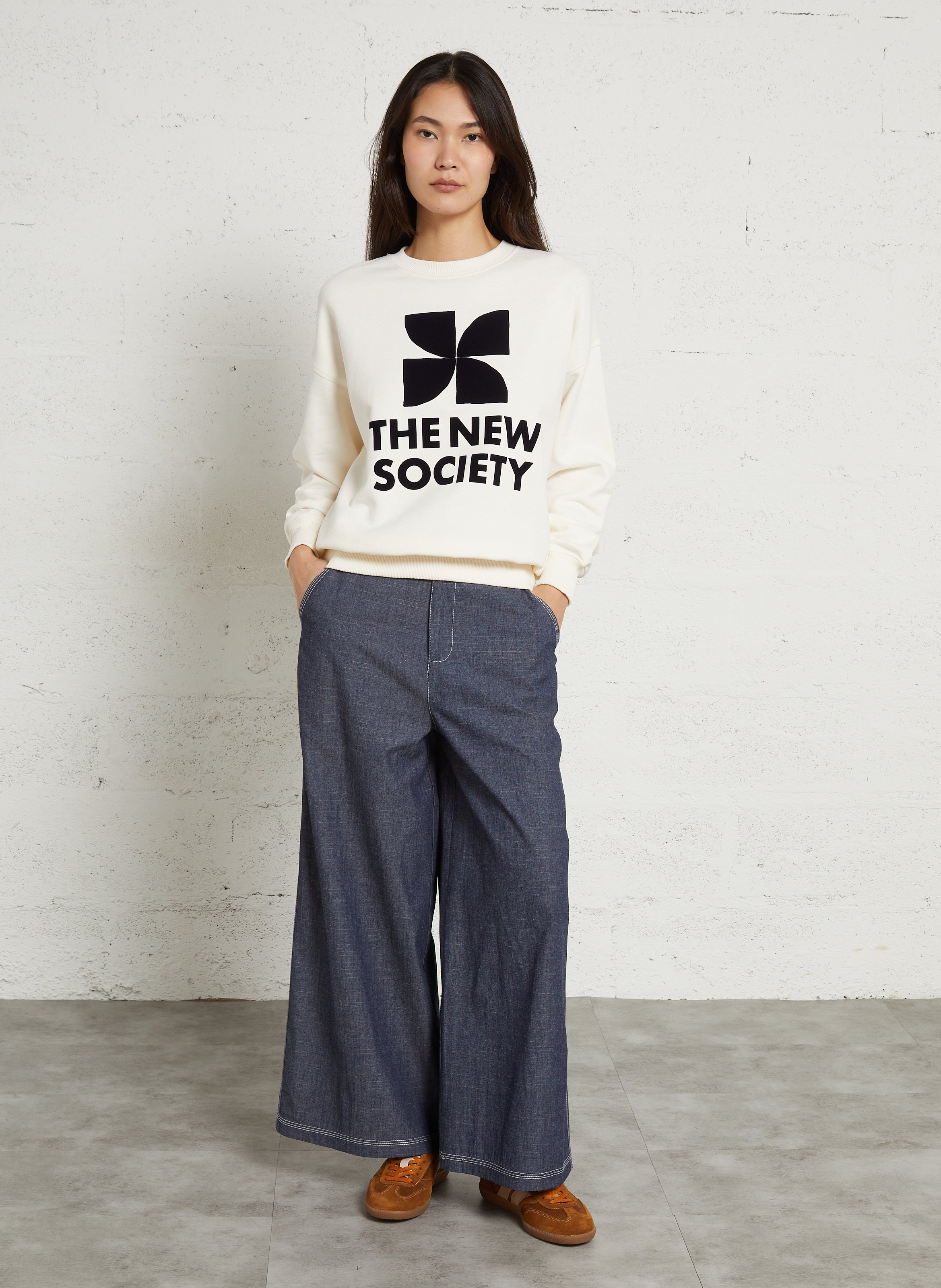 Sweat oversize col rond en coton THE NEW SOCIETY Beige