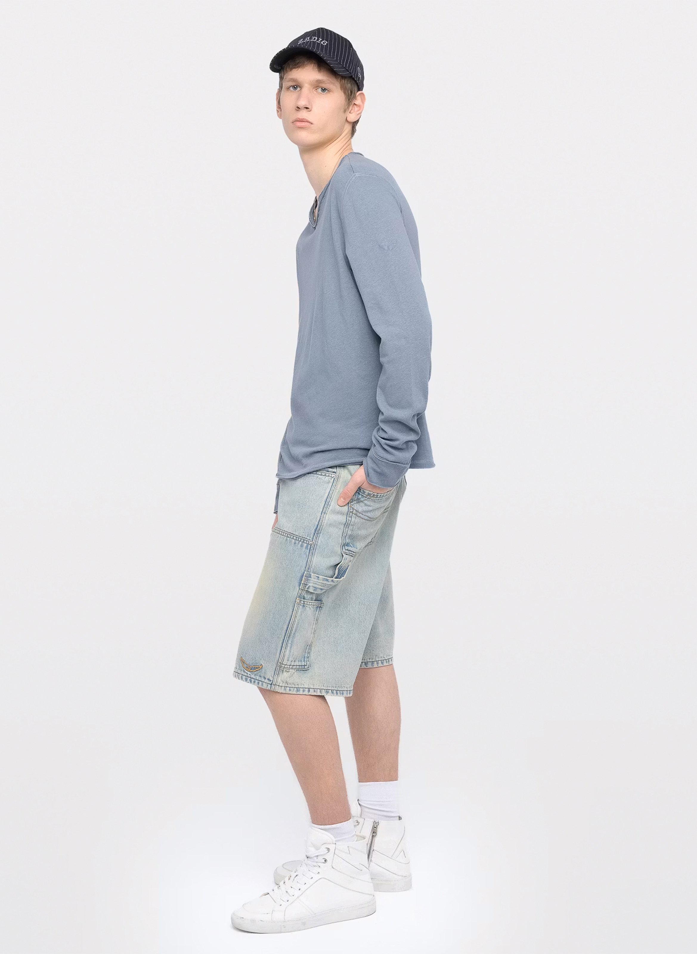 Gerader einfarbiger T-Shirt aus Baumwolle und Leinen. ZADIG&VOLTAIRE Blau