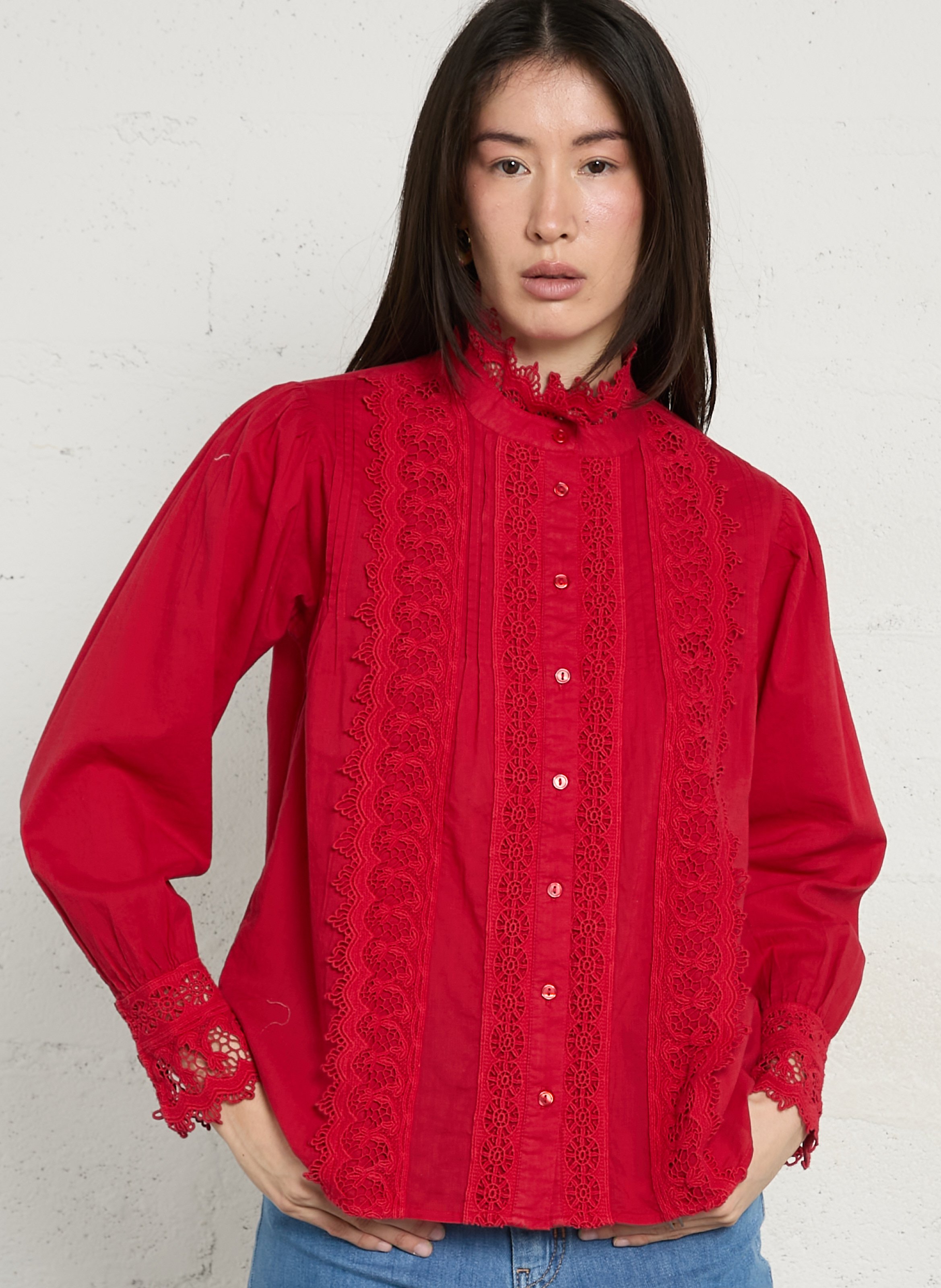 Camisa con botones de encaje MAISON 123 Rojo