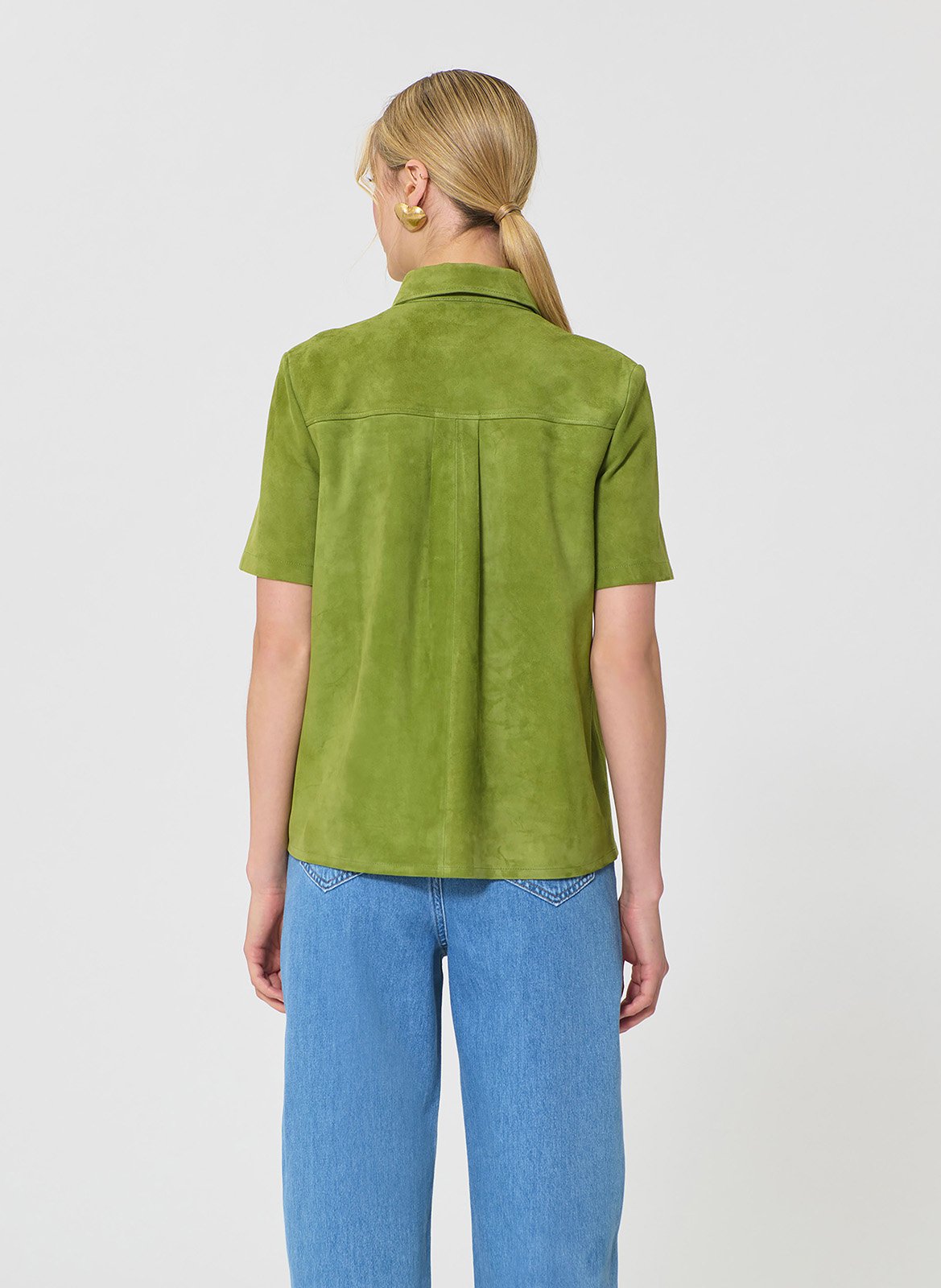 Chemise droite manches courtes en daim TARA JARMON Vert