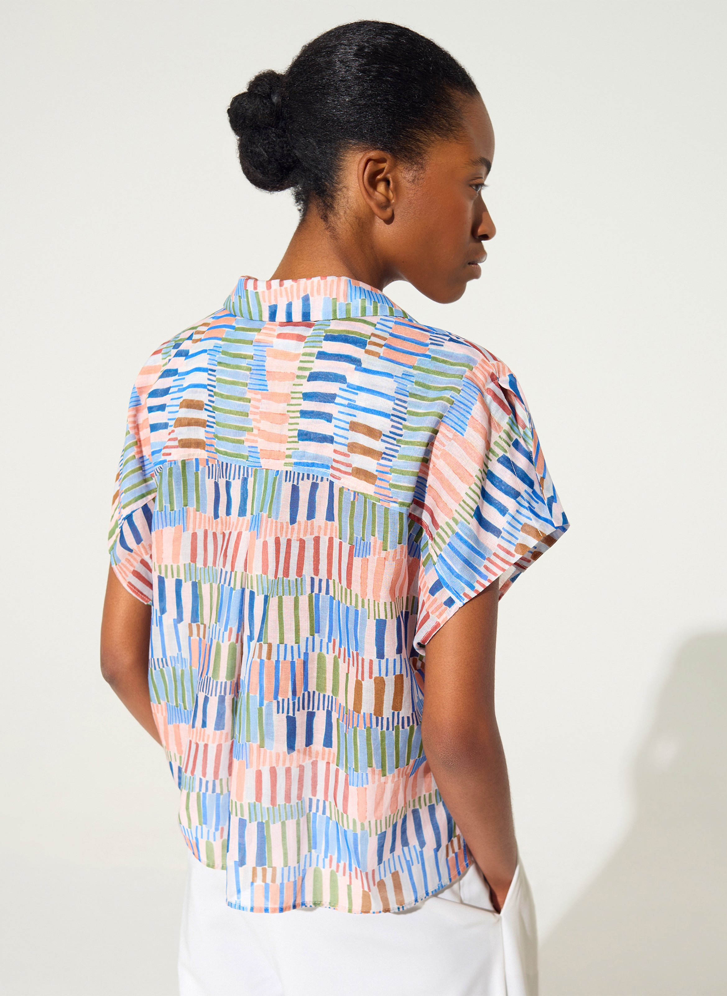 Blouse imprimée col tailleur COTELAC ACOTE Bleu