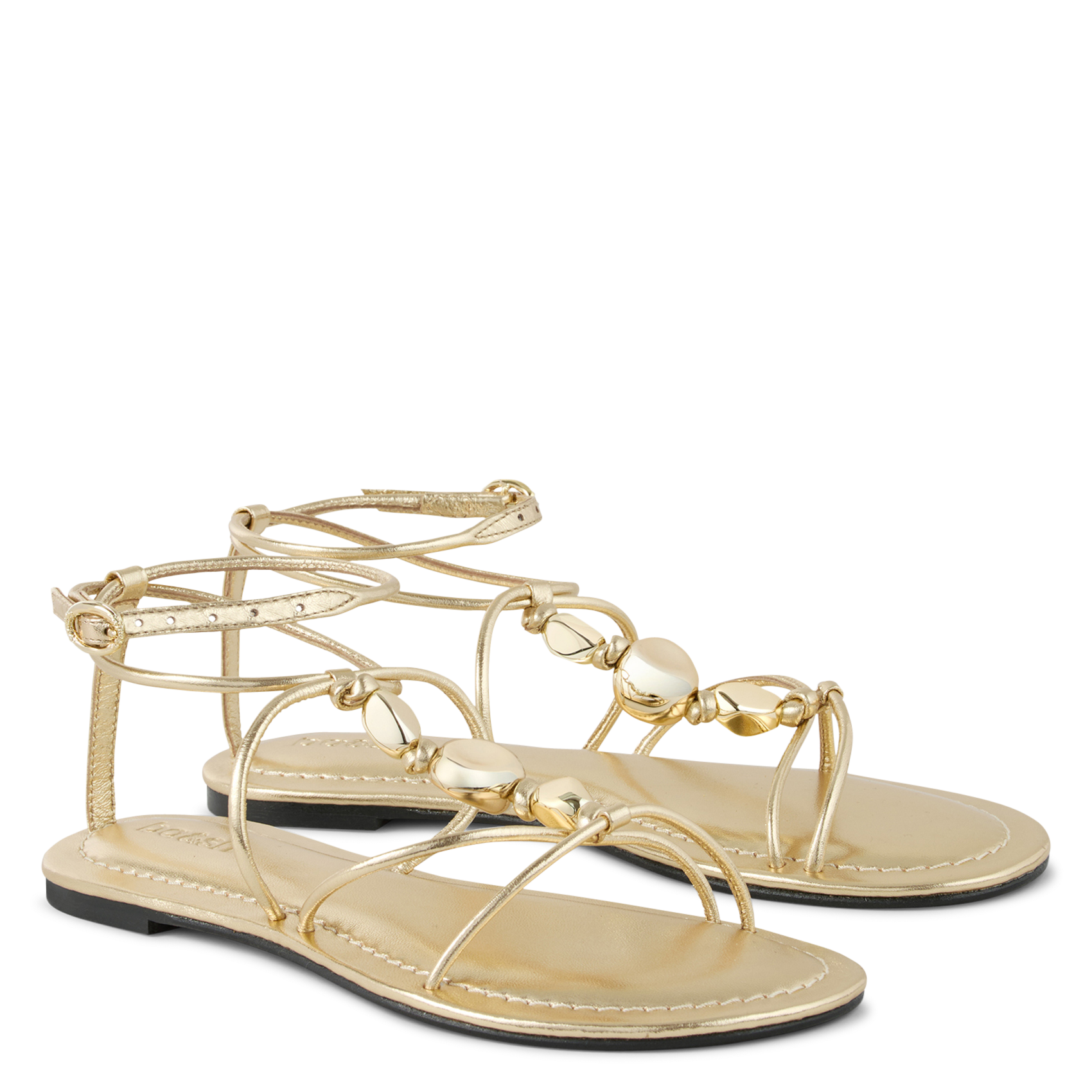 Platte, leren sandalen met kraaltjes BA&SH Goudkleurig