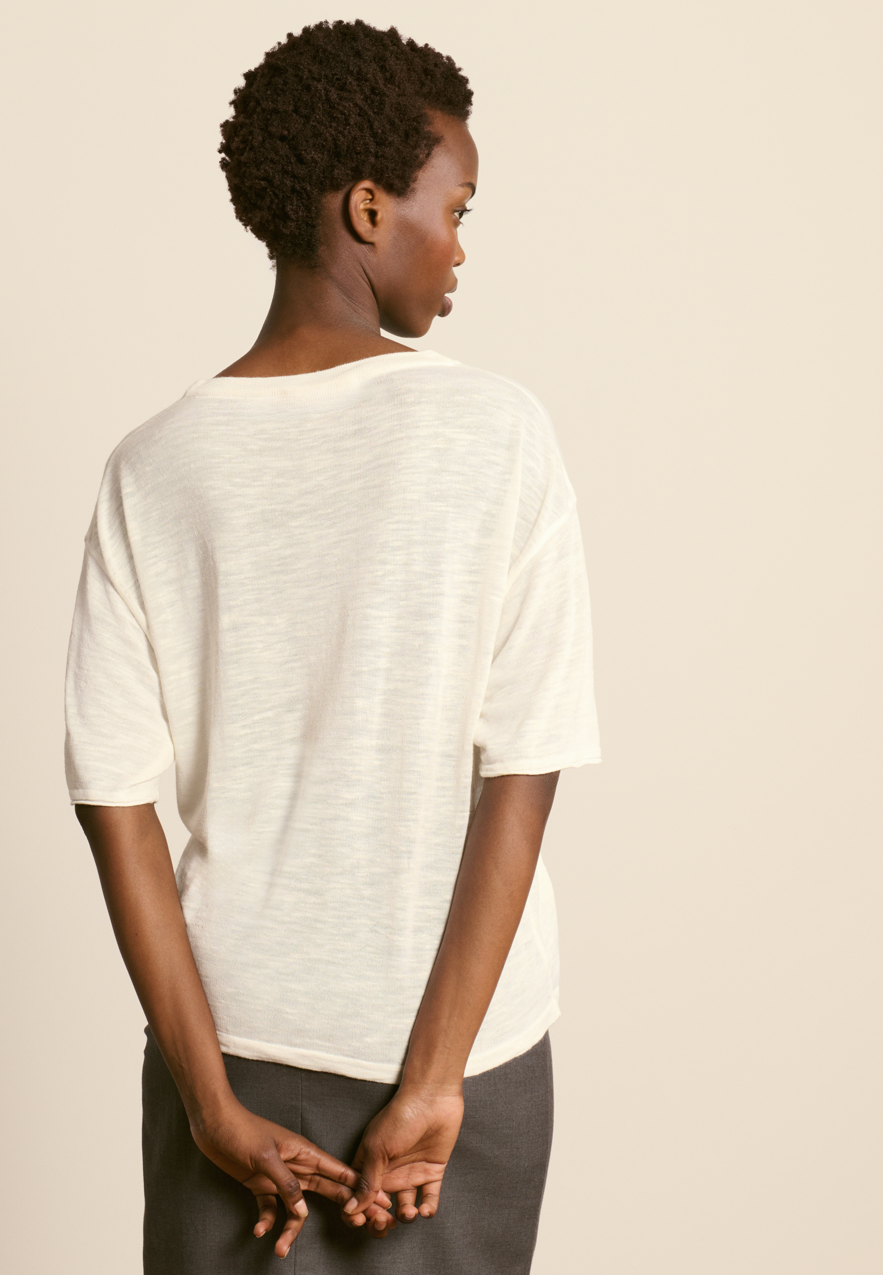 T-shirt col rond en lin flammé MAISON MONTAGUT Blanc