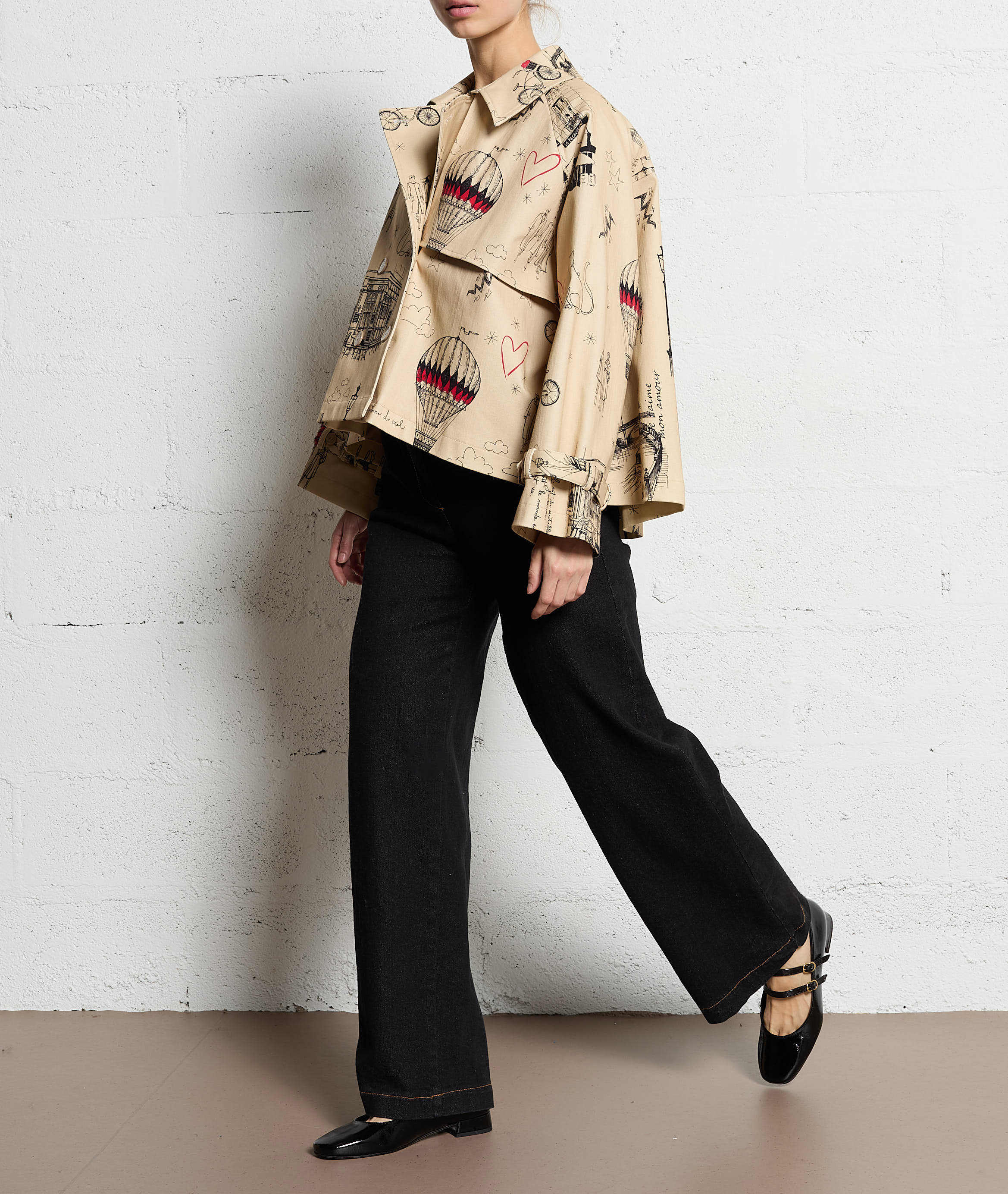 Klassischer Caban-Mantel mit bedrucktem Kragen aus Baumwolle IMPERIAL Beige