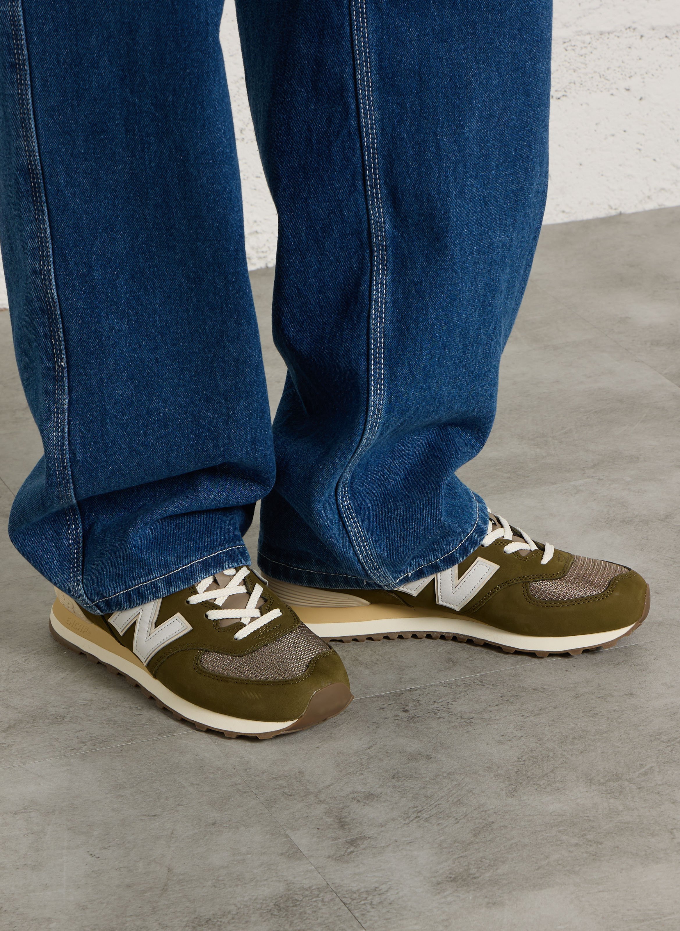 Low-top leather mix sneakers NEW BALANCE Green