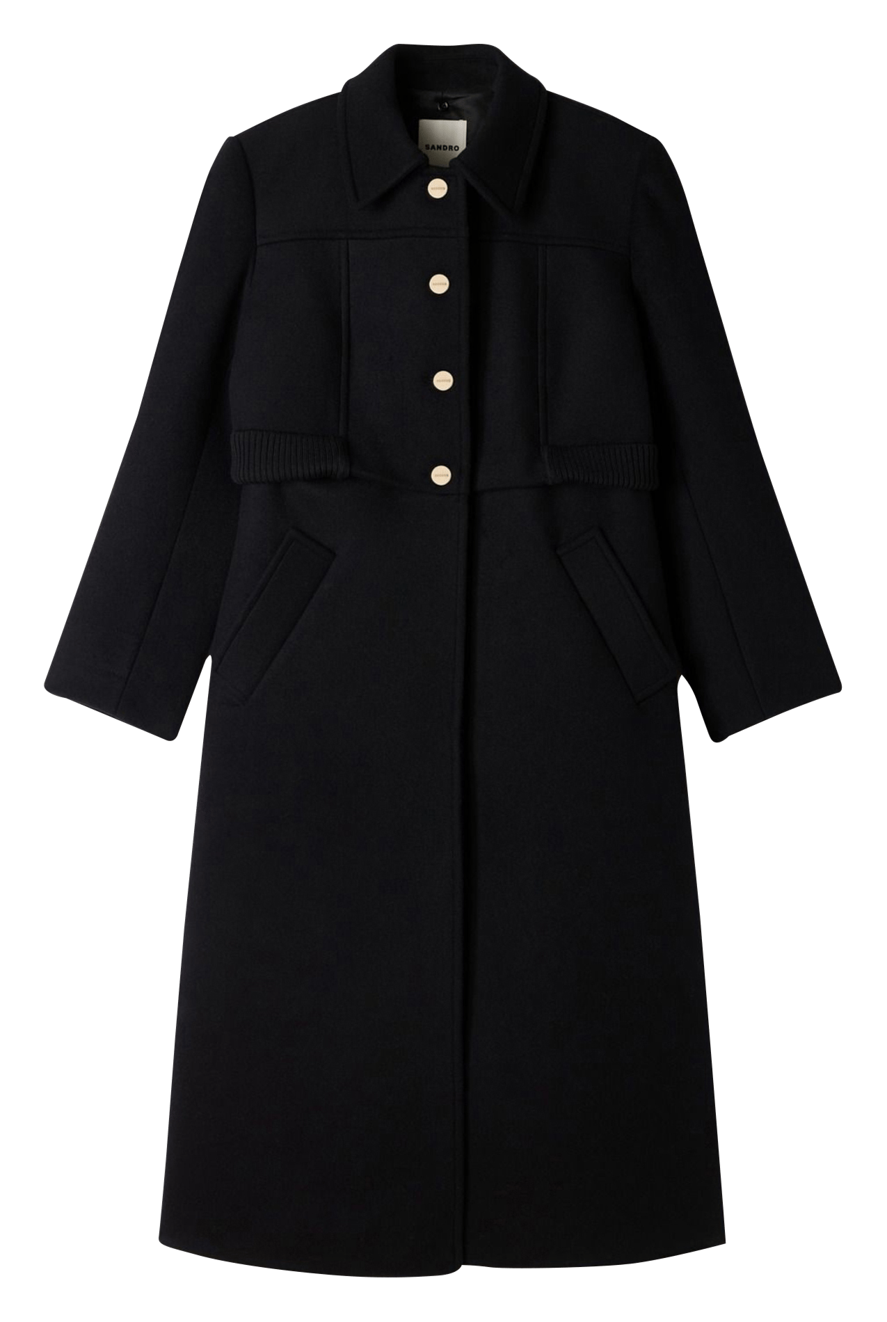 Long wool-blend coat with buttons SANDRO Black