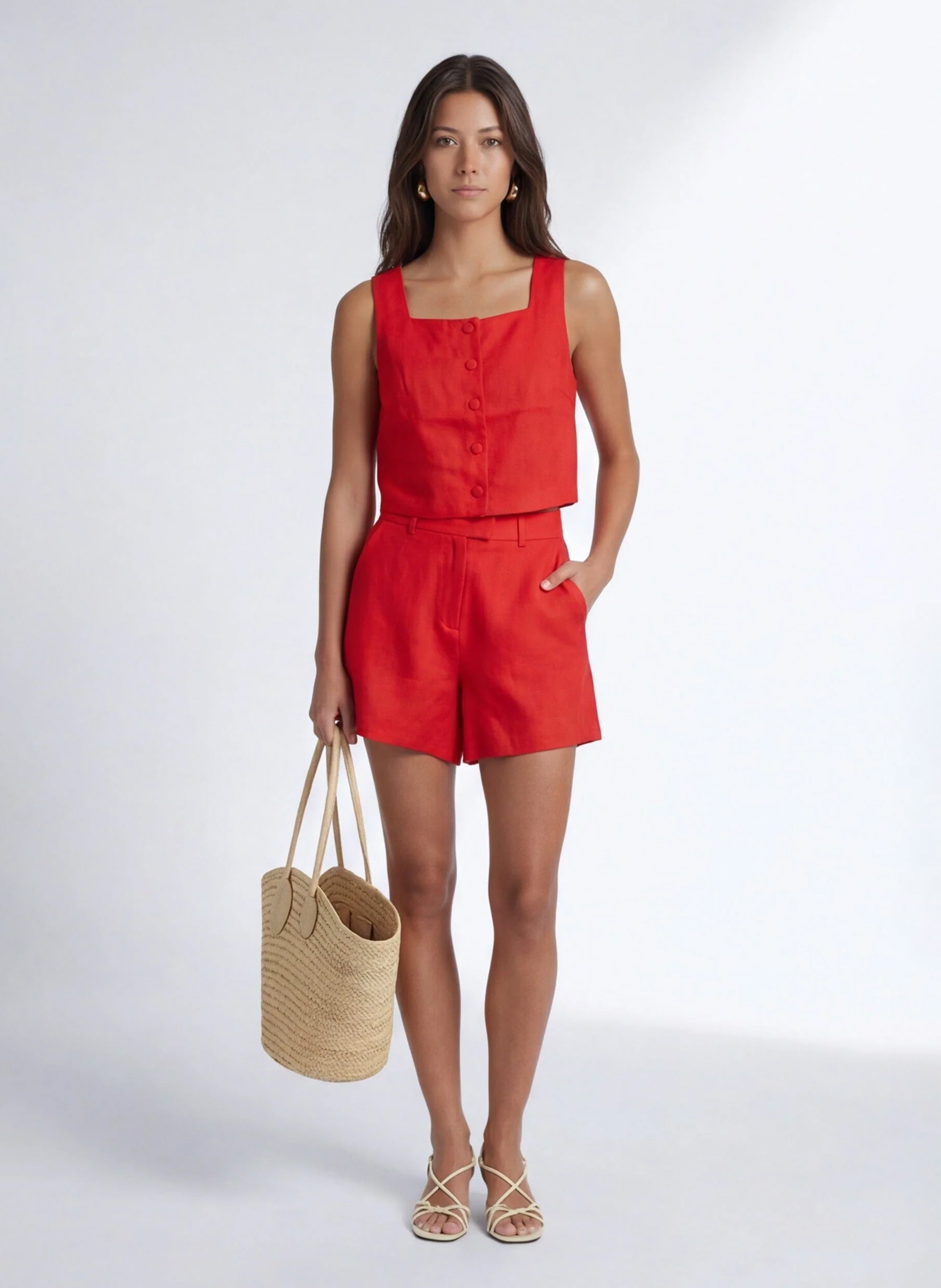 Top droit en lin KOOKAI Rouge