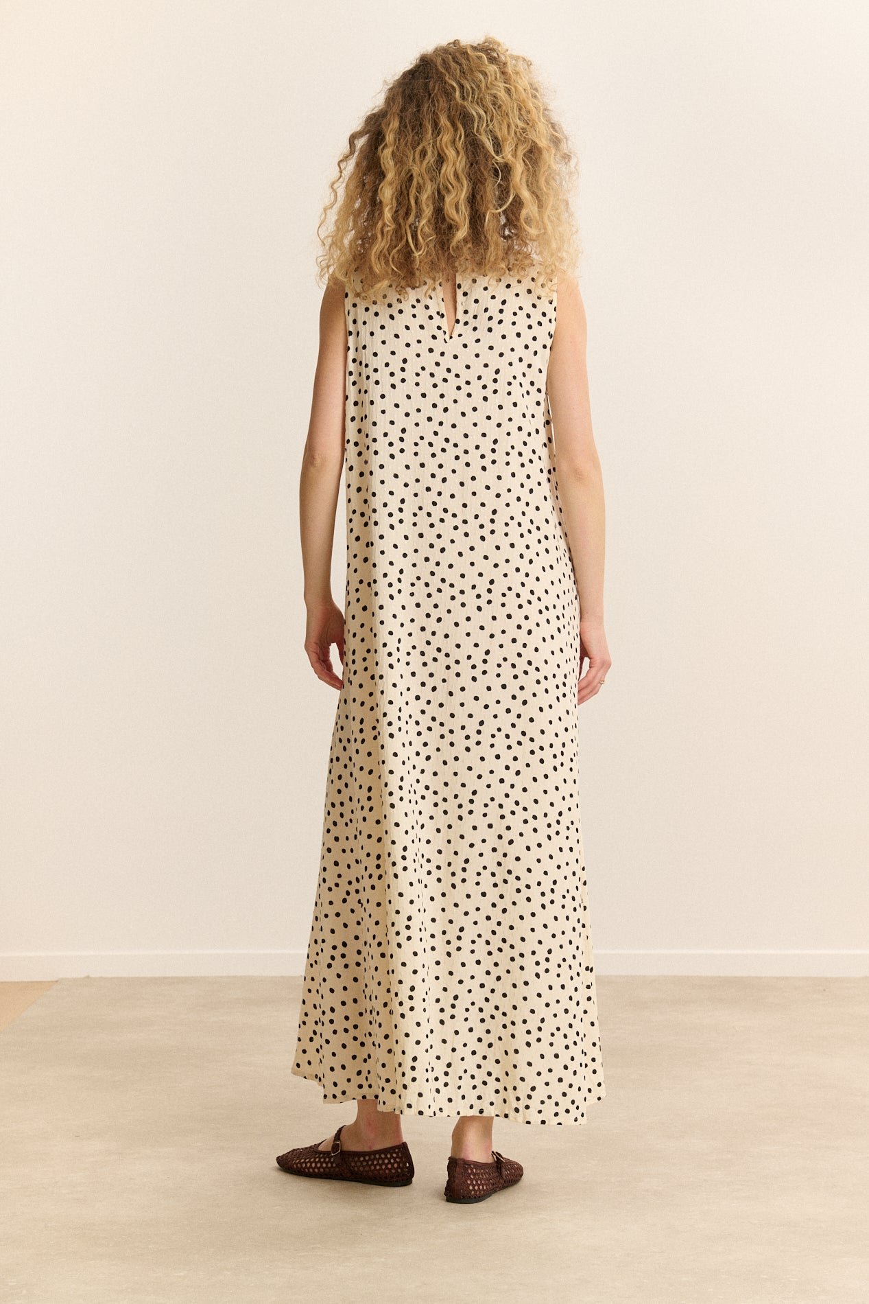 Robe longue sans manches à pois GARANCE PARIS Blanc