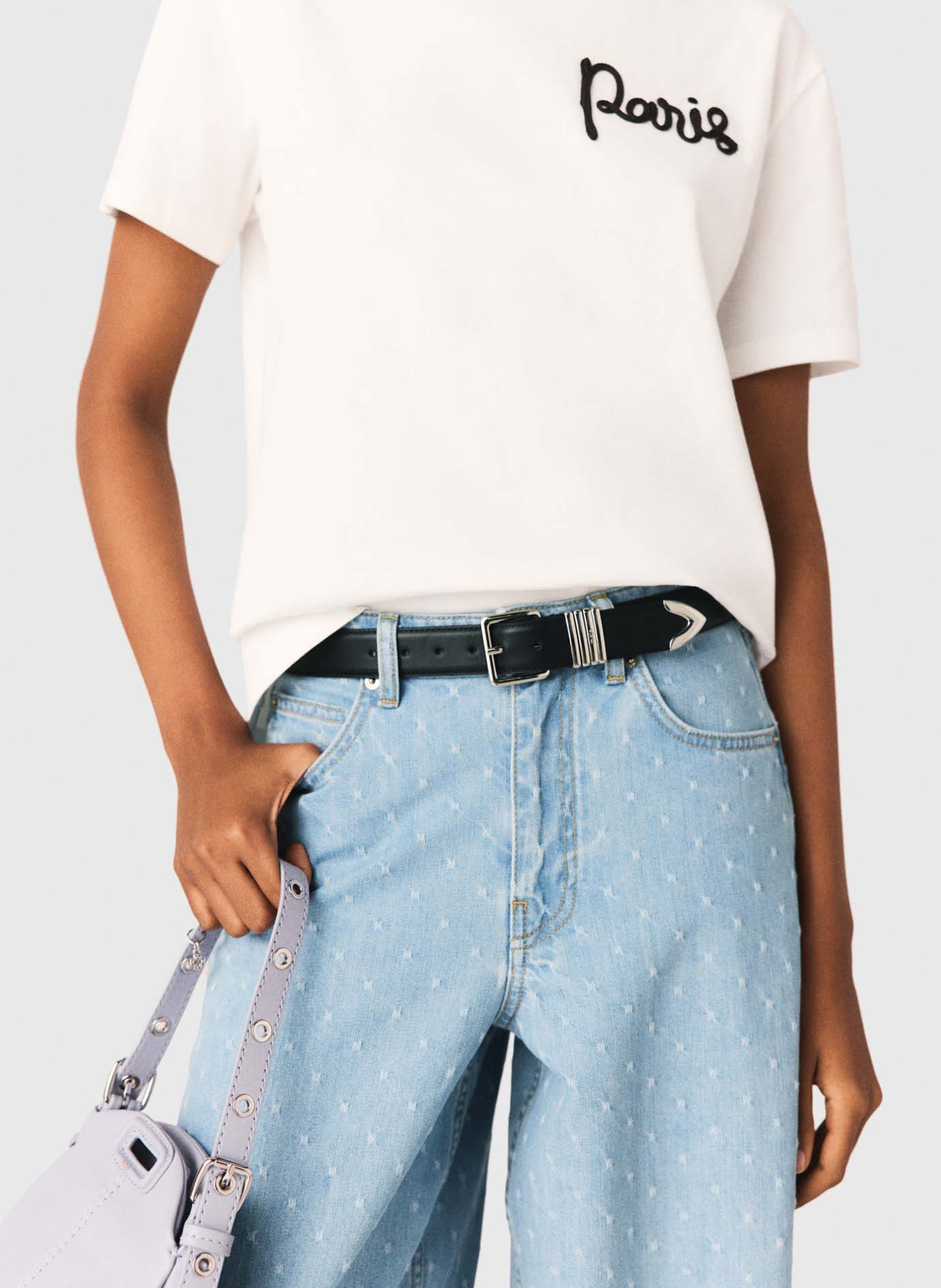 Tee-shirt droit à broderie en coton MAJE Blanc