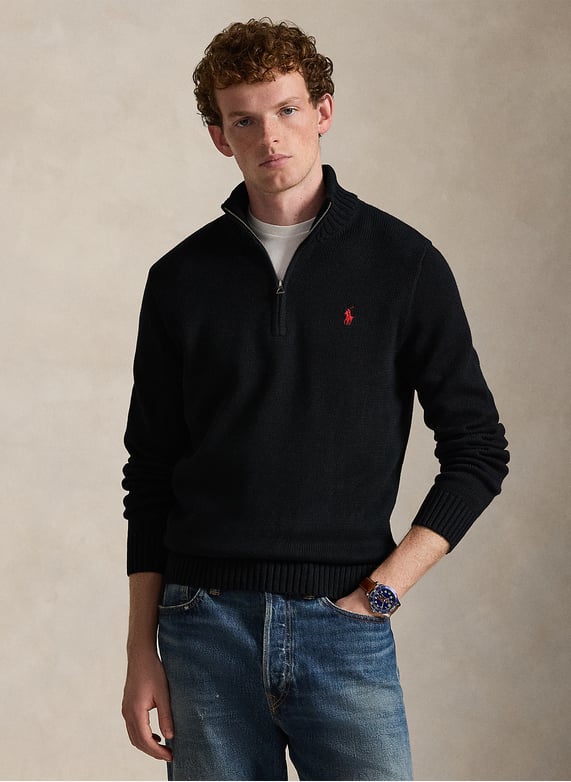 Cotton sweater with zip-Up neck Black Polo ralph lauren - Men Cotton sweater with zip-Up neck Black Polo ralph lauren - Men