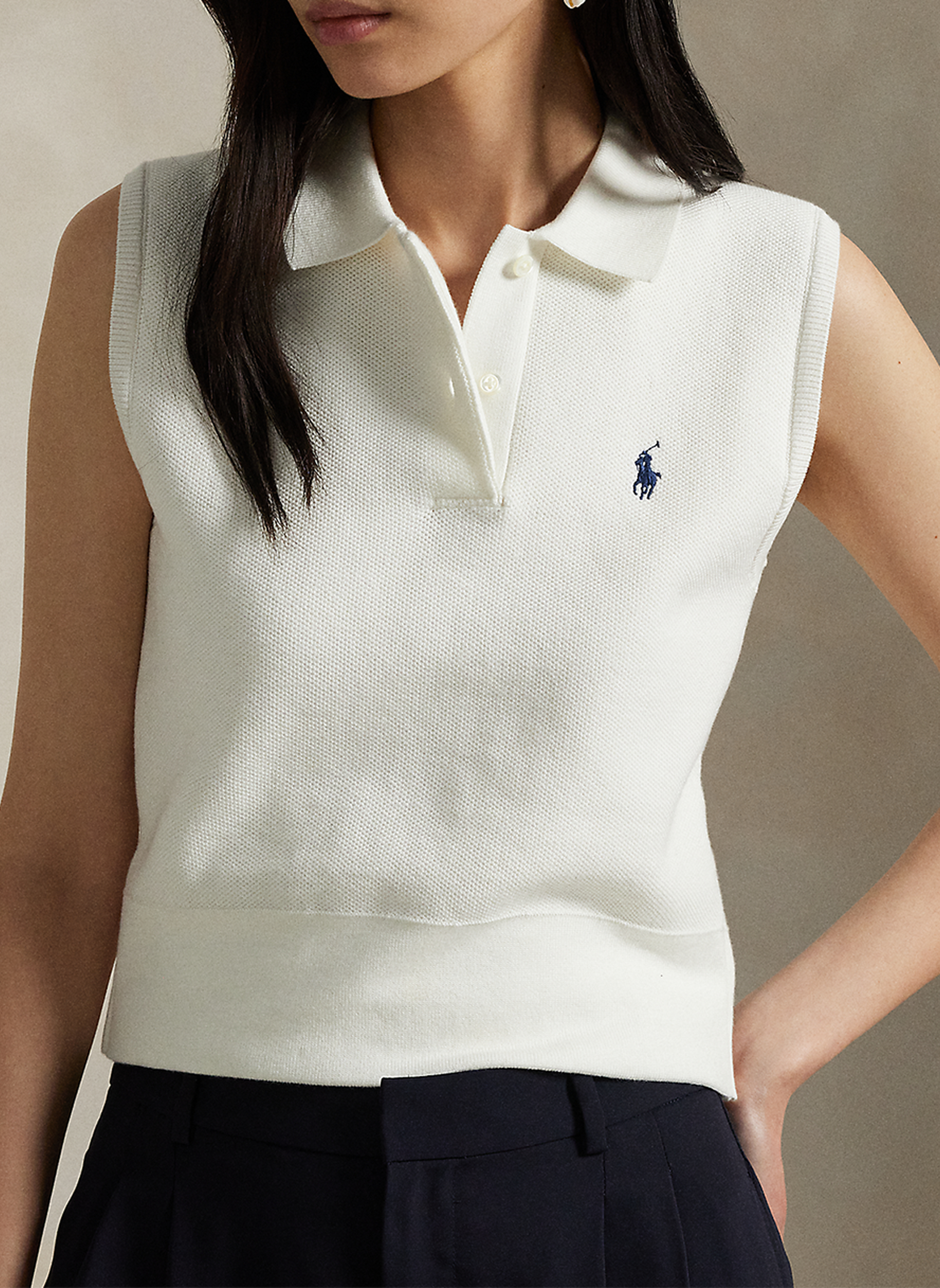 Sleeveless polo collar sweatshirt with logo POLO RALPH LAUREN White