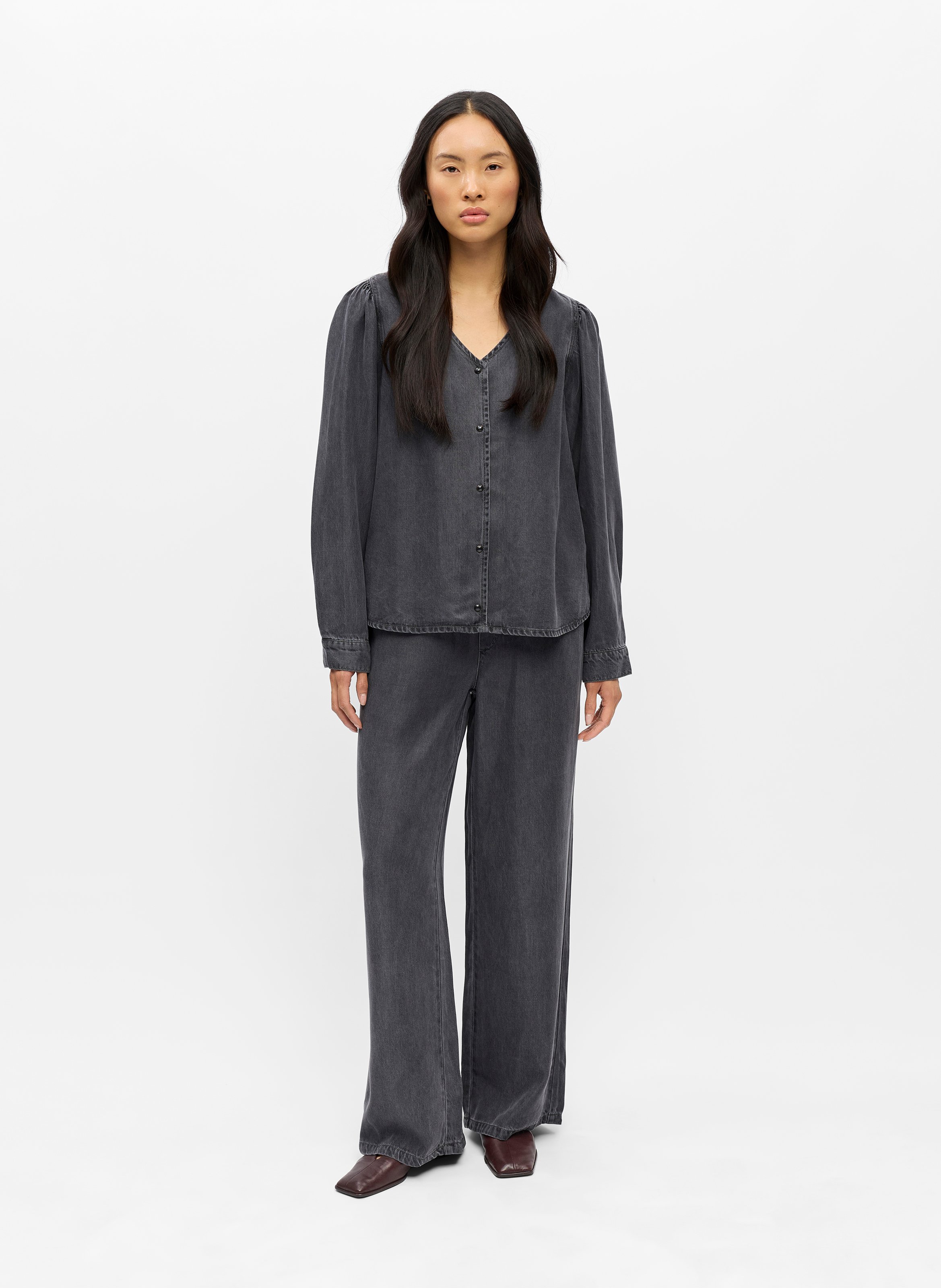Loose-fitting V-neck blouse OBJECT Black