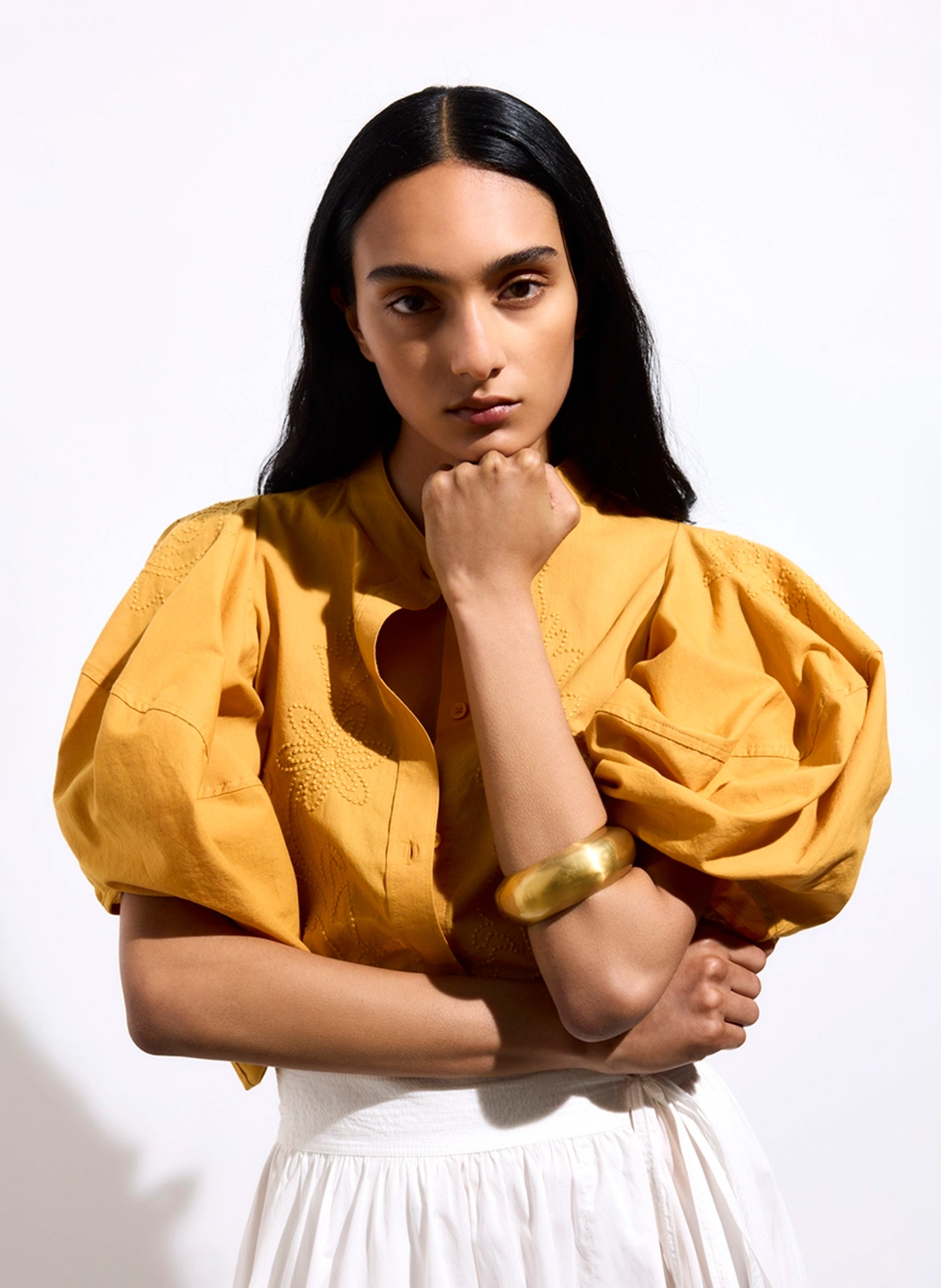 Blouse droite à manches bouffantes en coton VANESSA BRUNO Jaune