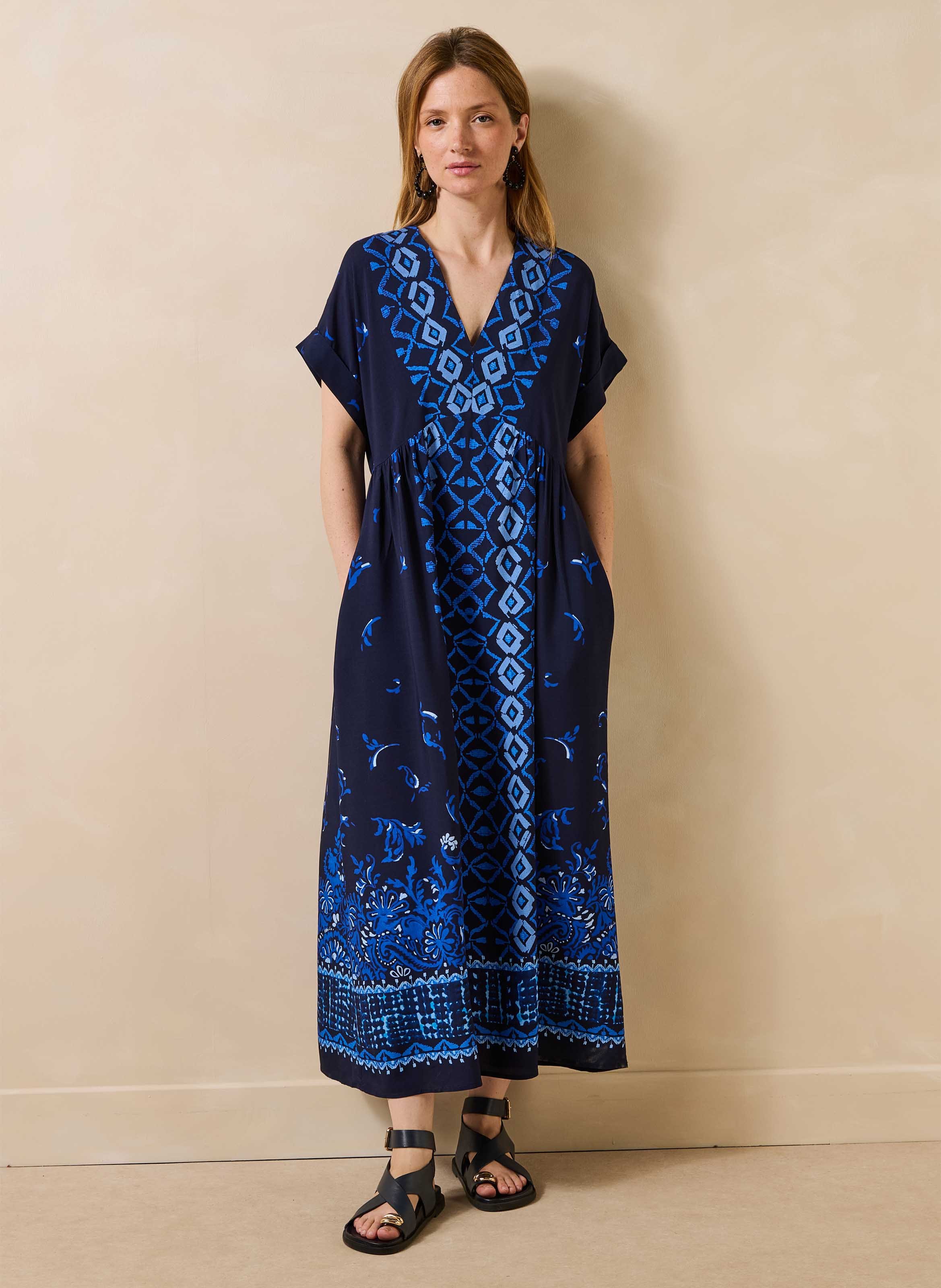 Lange jurk met bloemenprint LA FEE MARABOUTEE Blauw