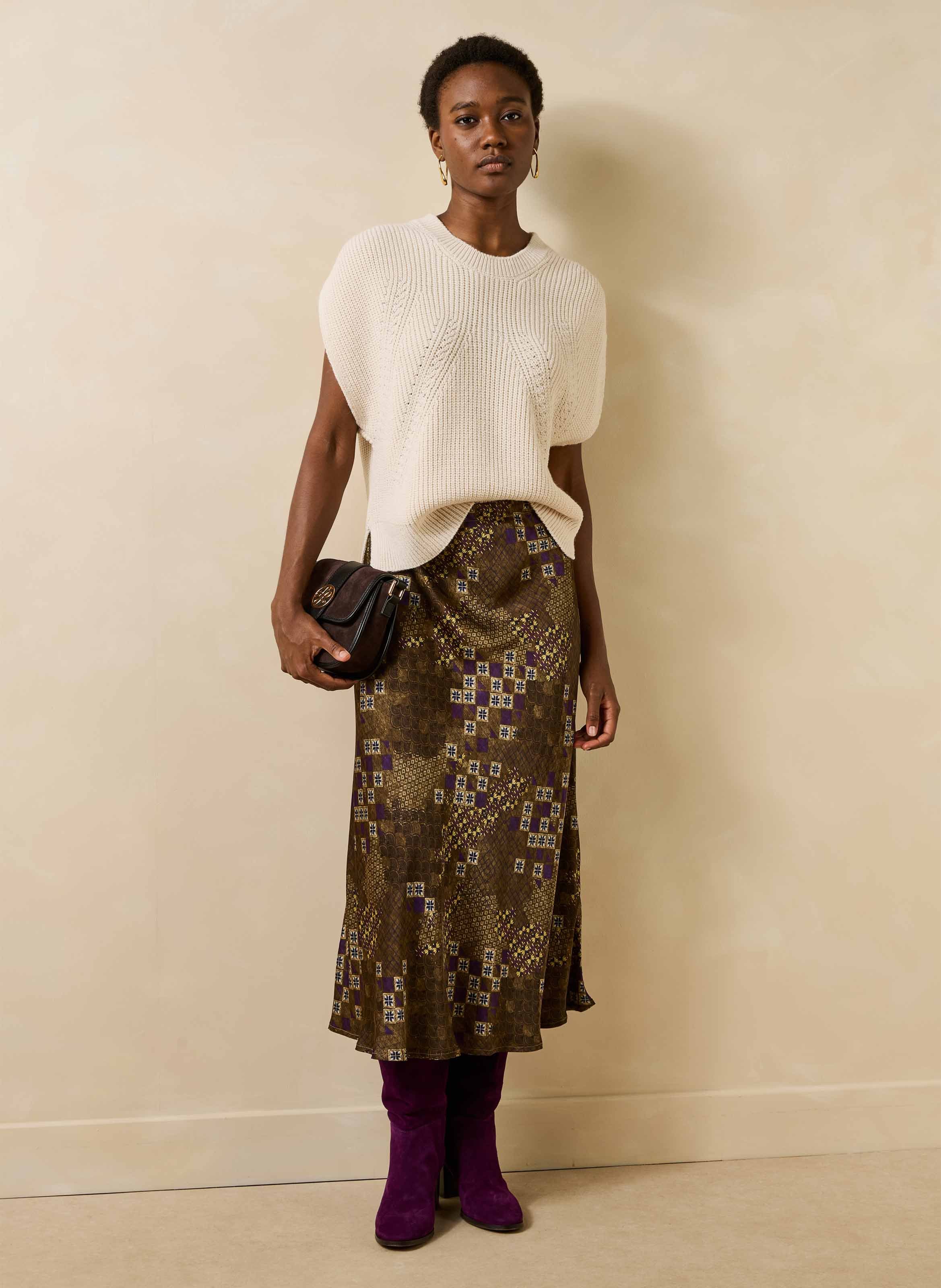 Ample ribbed boat neck sweater with pearl detail LA FEE MARABOUTEE White
