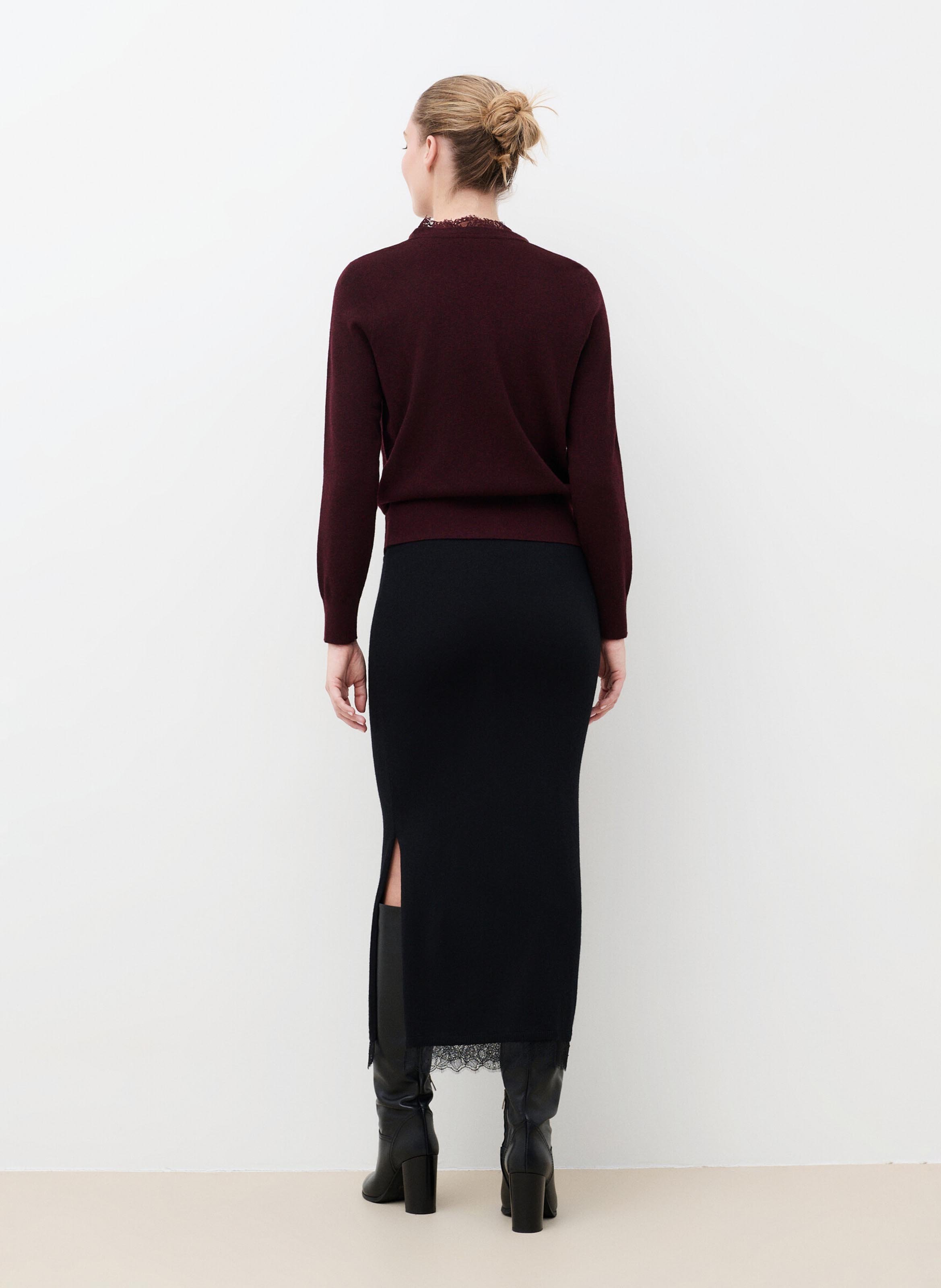 V-neck lace wool blend vest CAROLL Plums