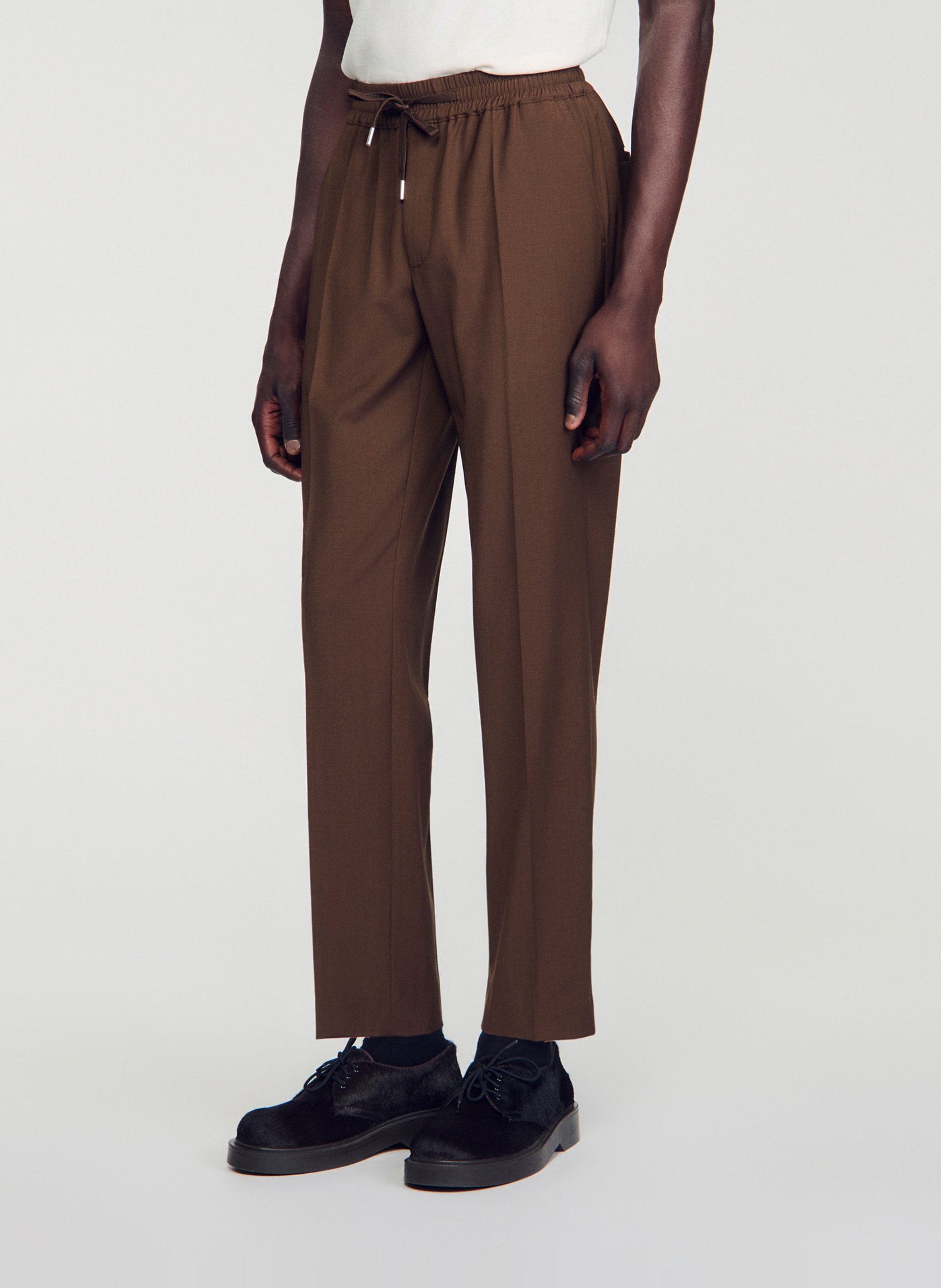 Pantalon droit en laine mélangée SANDRO Marron