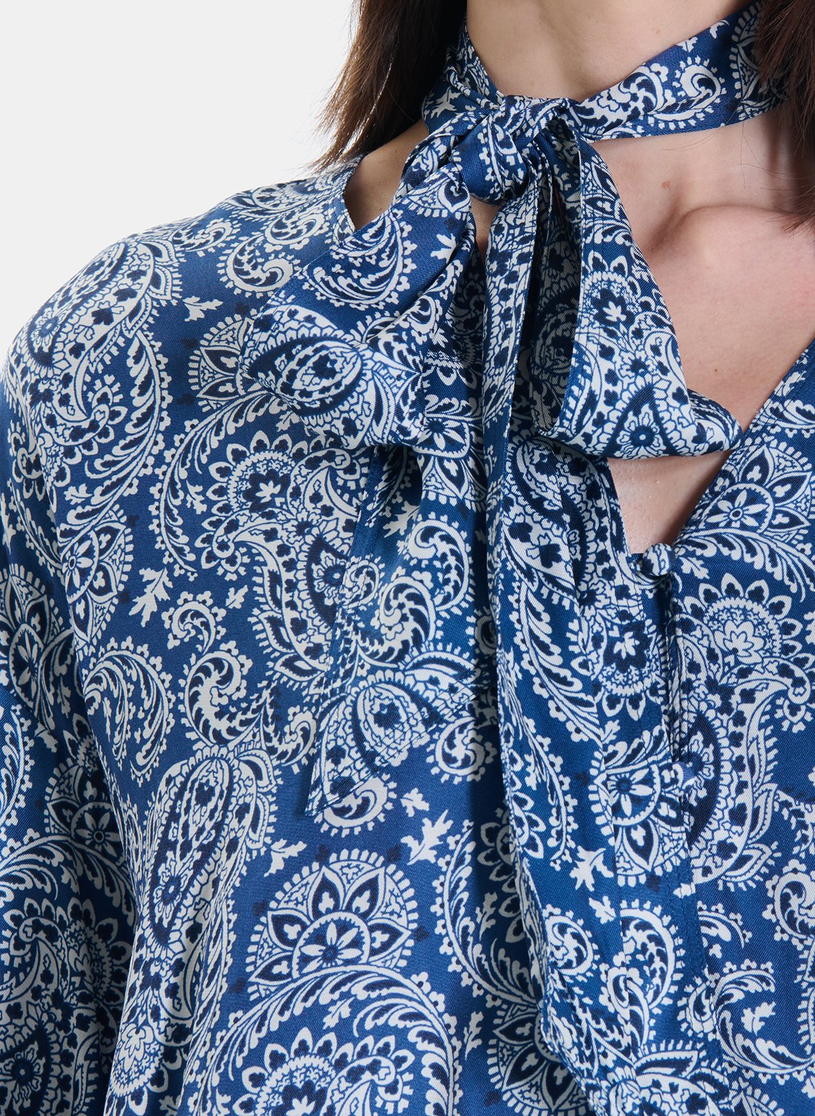 Ruime blouse met lavallière kraag en print ZAPA Blauw