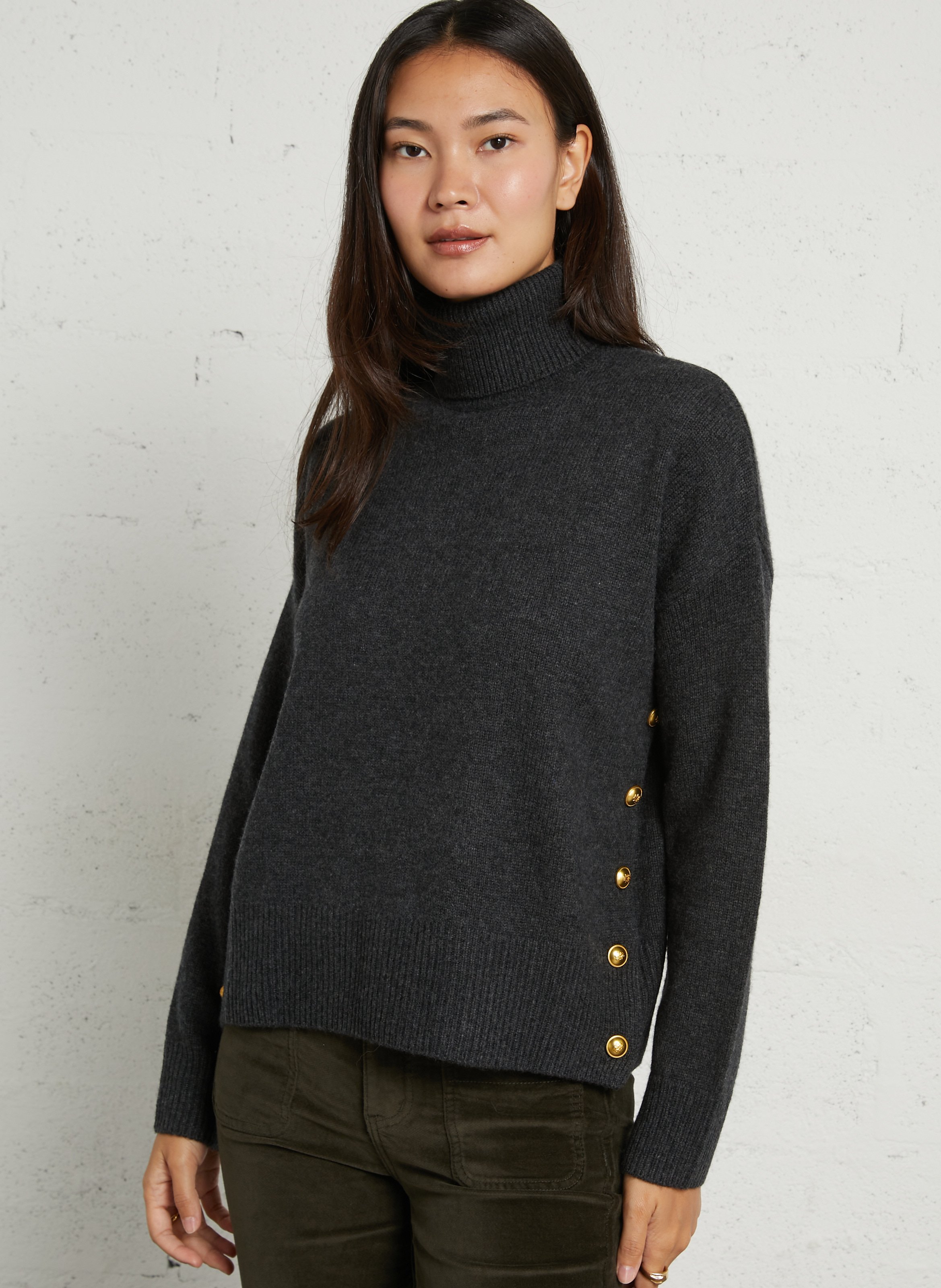 Loose-fit wool and cashmere turtleneck sweater MAJESTIC FILATURES Grey