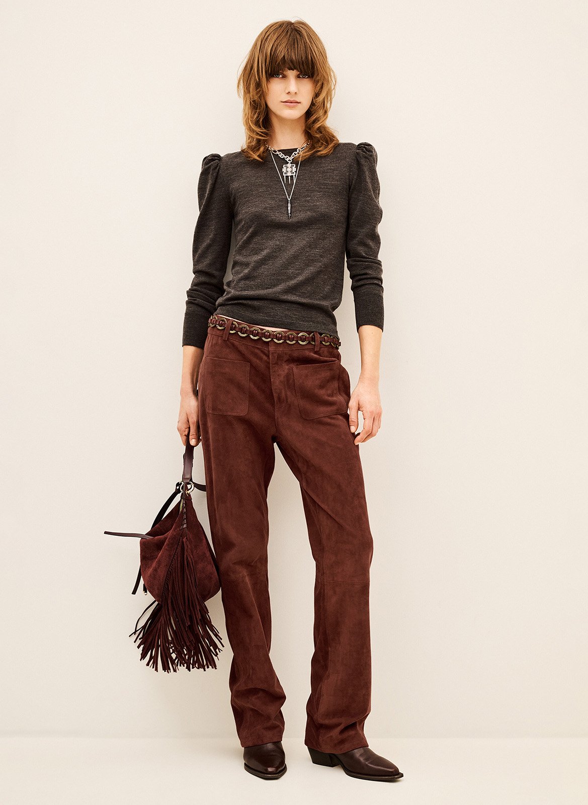 Pull droit uni en laine BA&SH Marron