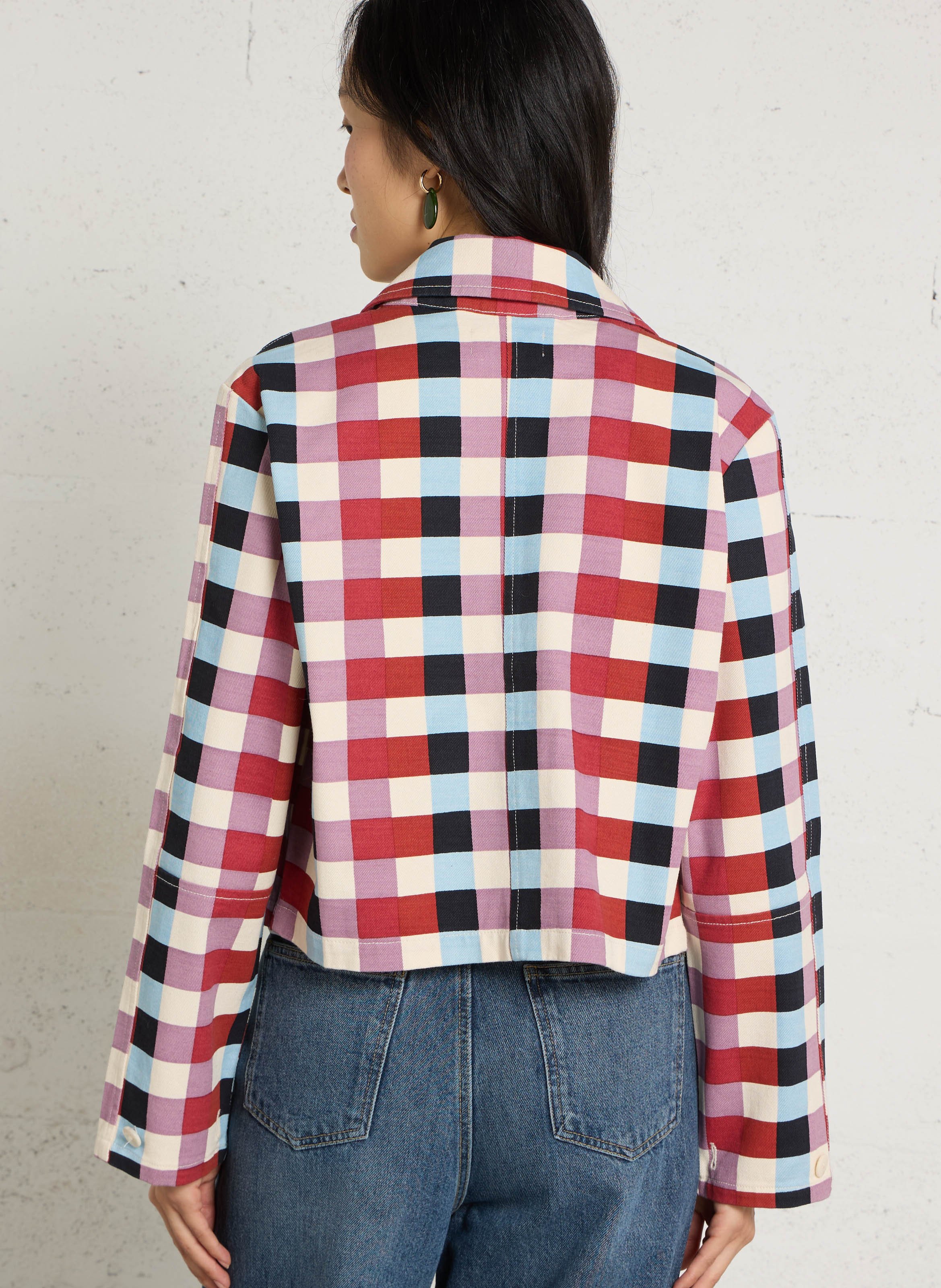 Short checkered jacket in organic cotton THINKING MU Multicolored