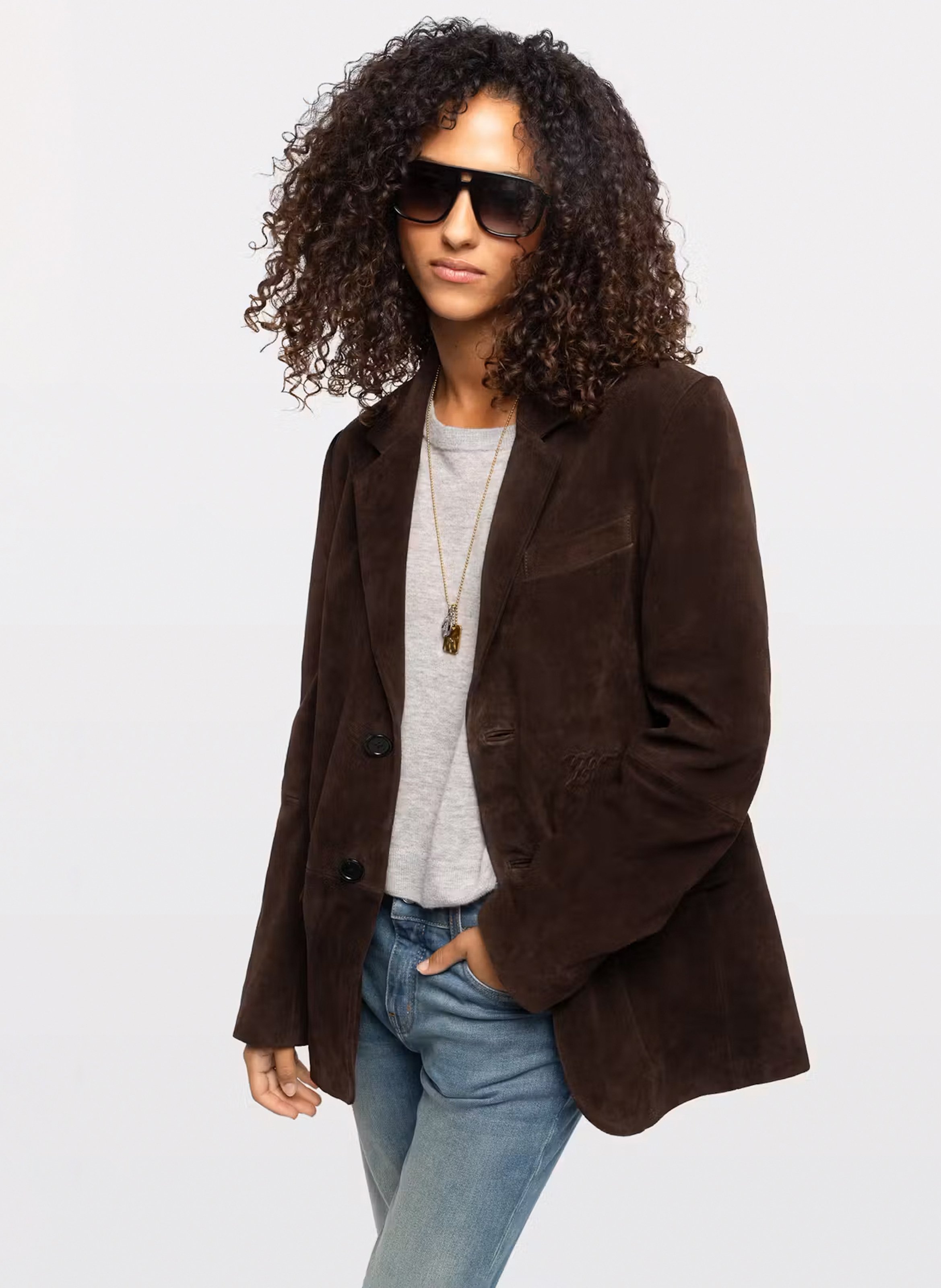 Weit geschnittene Blazerjacke aus Veloursleder ZADIG&VOLTAIRE Braun