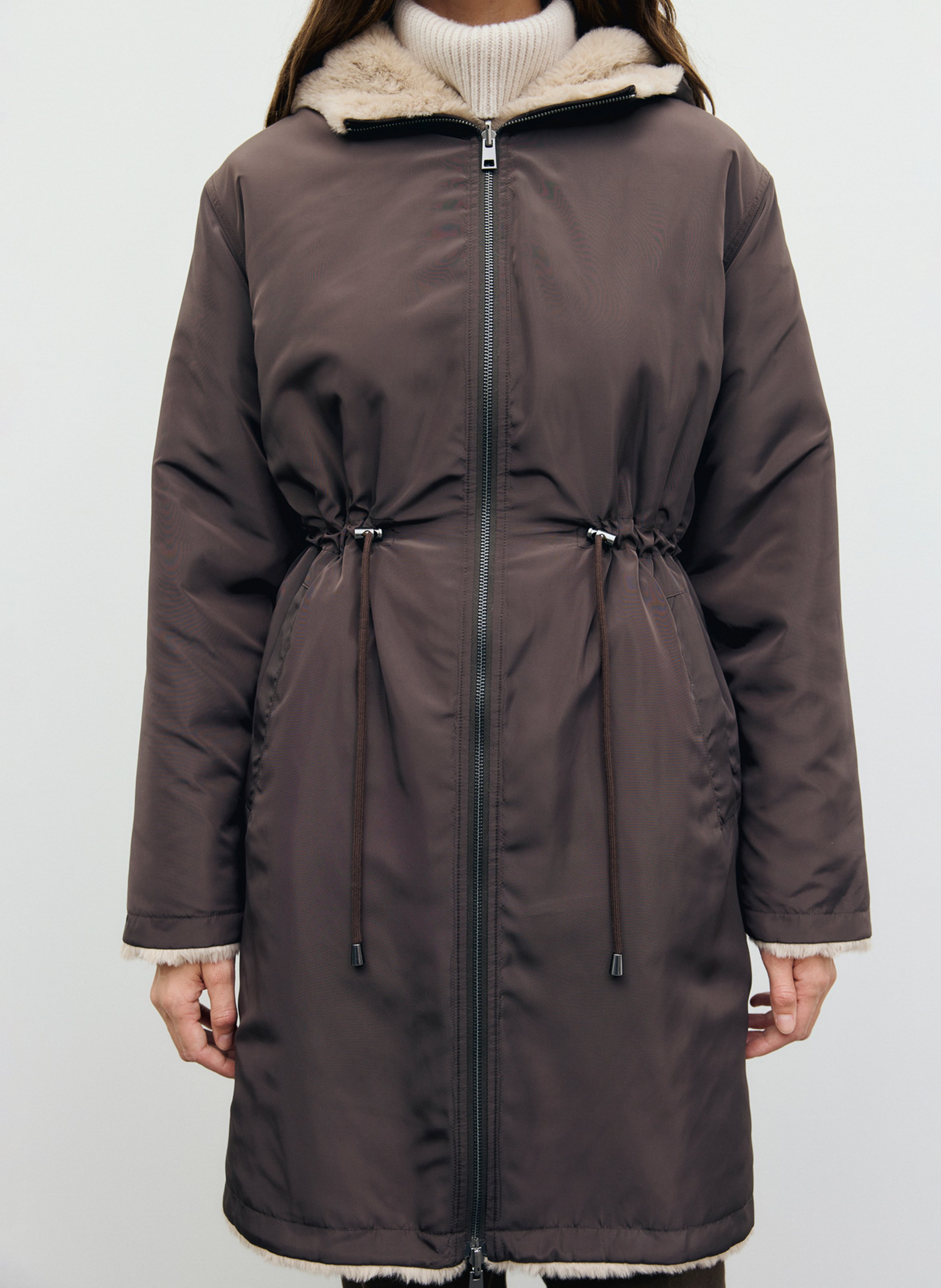 Reversible hooded fitted parka GERARD DAREL Brown