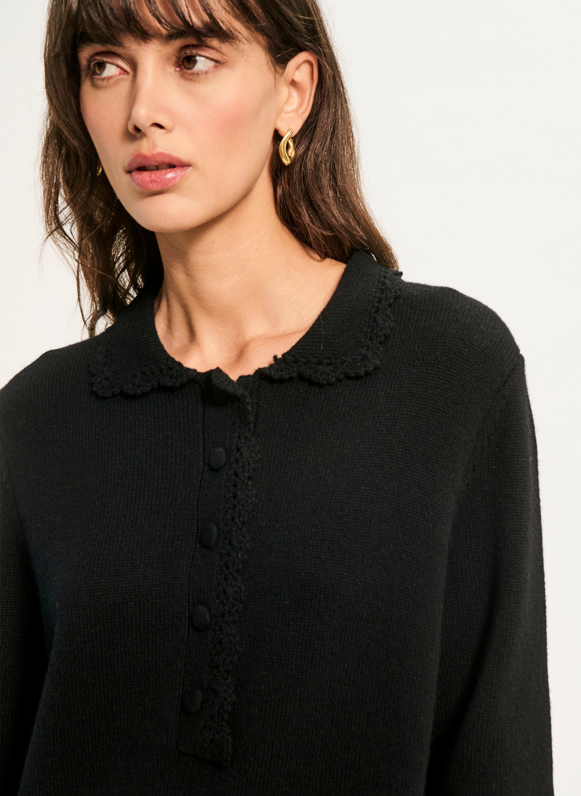 Robe droite boutonnée en laine PABLO Bleu