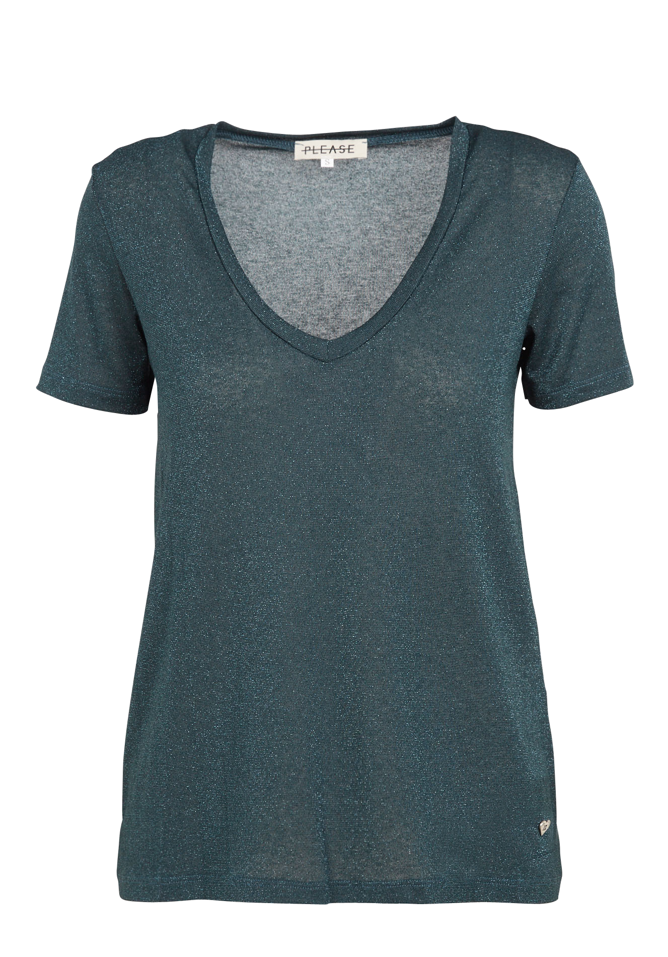 V-neck T-shirt with metallic thread  Navy