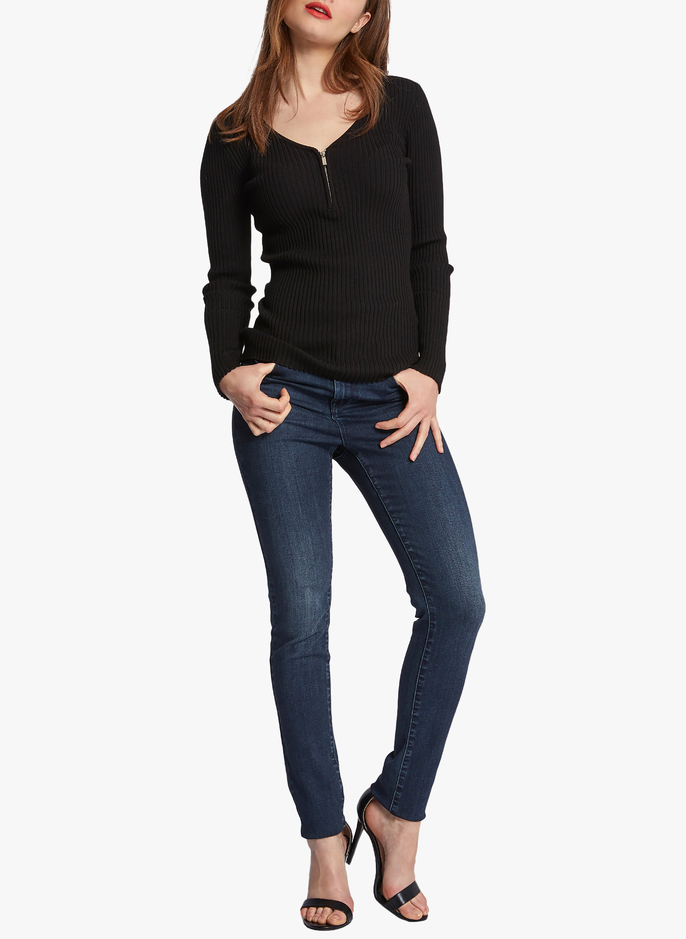 Trui van ribtricot met V-hals en rits MORGAN Zwart