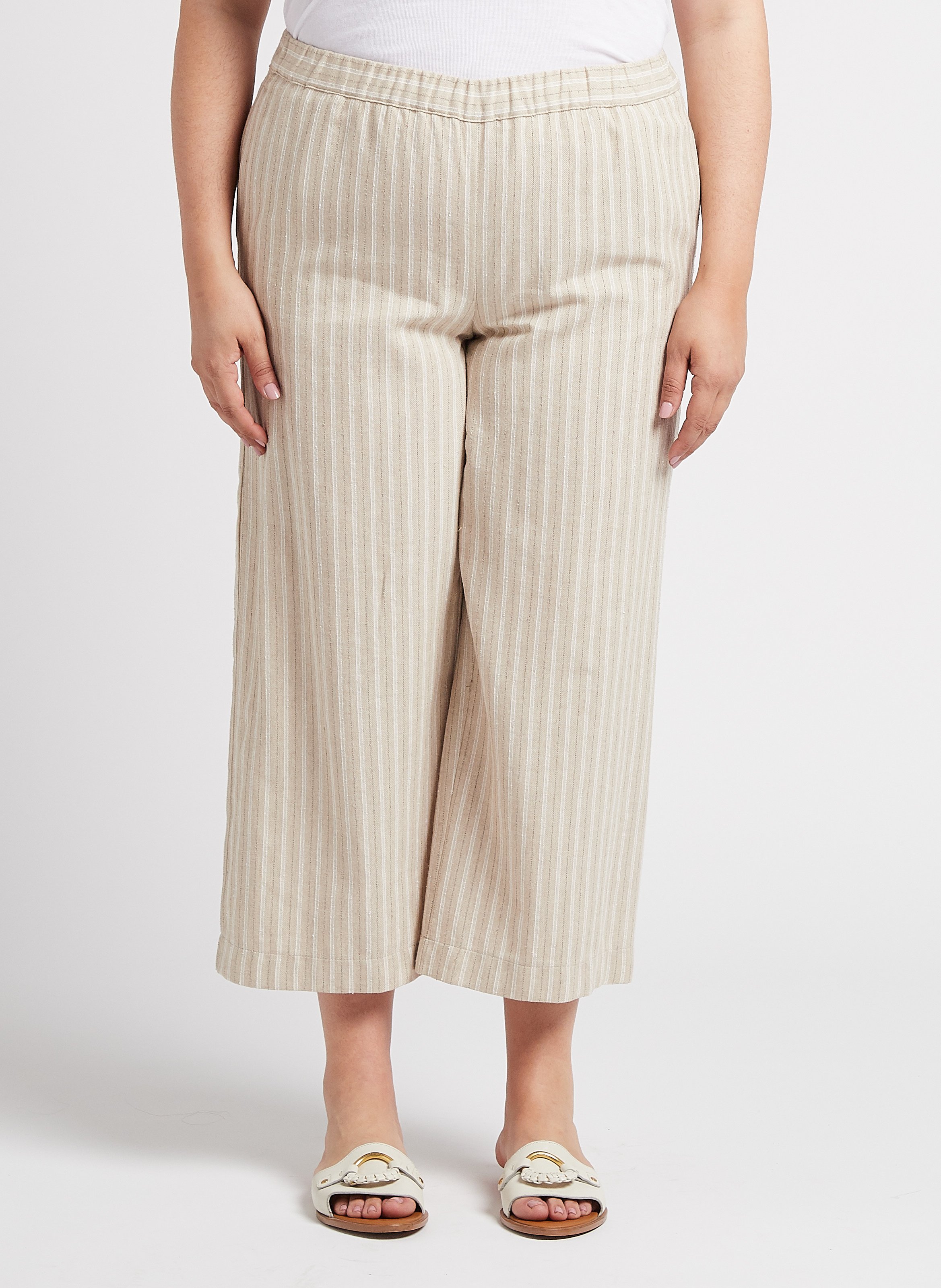 Striped cotton-blend wide-leg pants PERSONA by Marina Rinaldi Beige