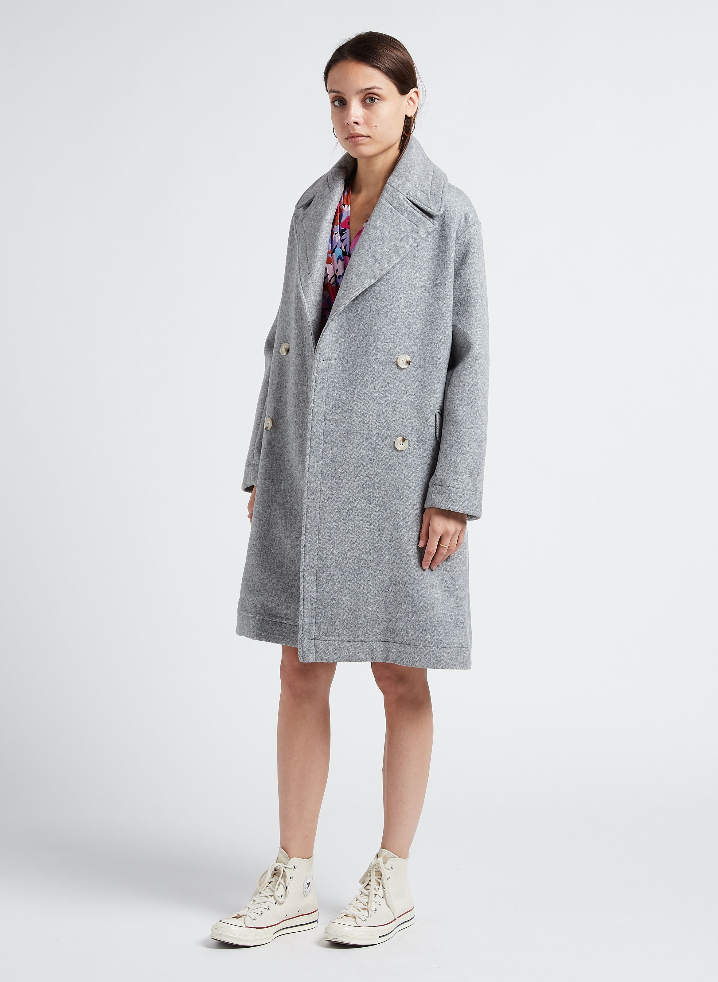 Grey Mid-length wool-blend coat with classic collar