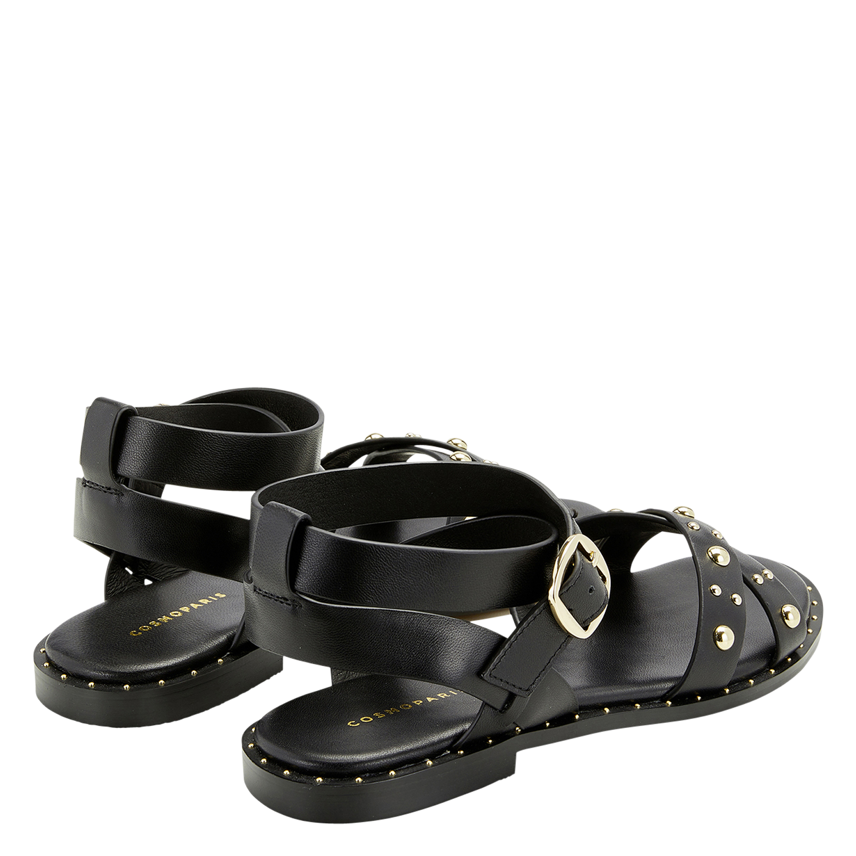 Platte, leren sandalen met studs COSMOPARIS Zwart