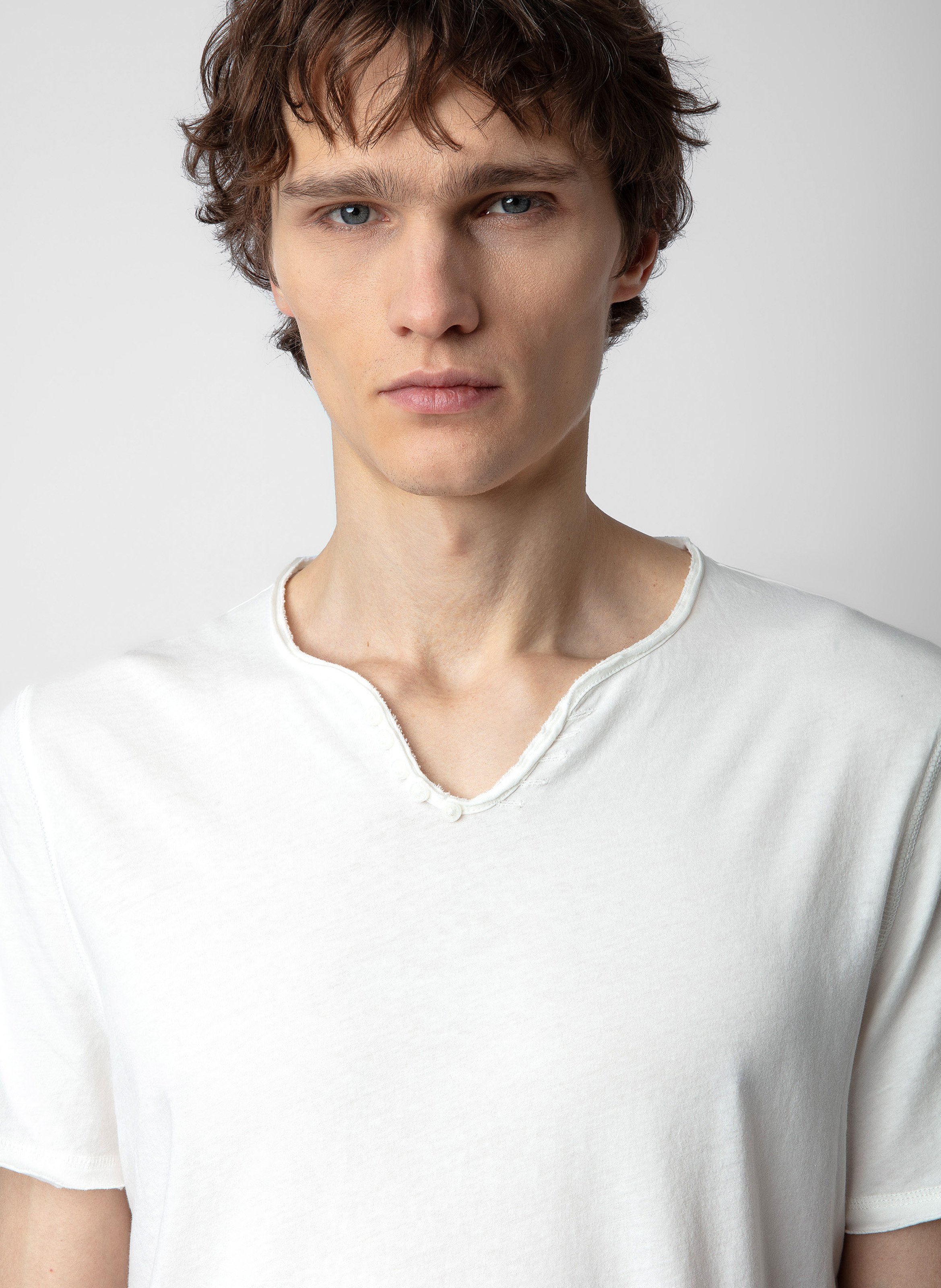 Henley-T-Shirt aus Baumwolle, Regular Fit Weiss