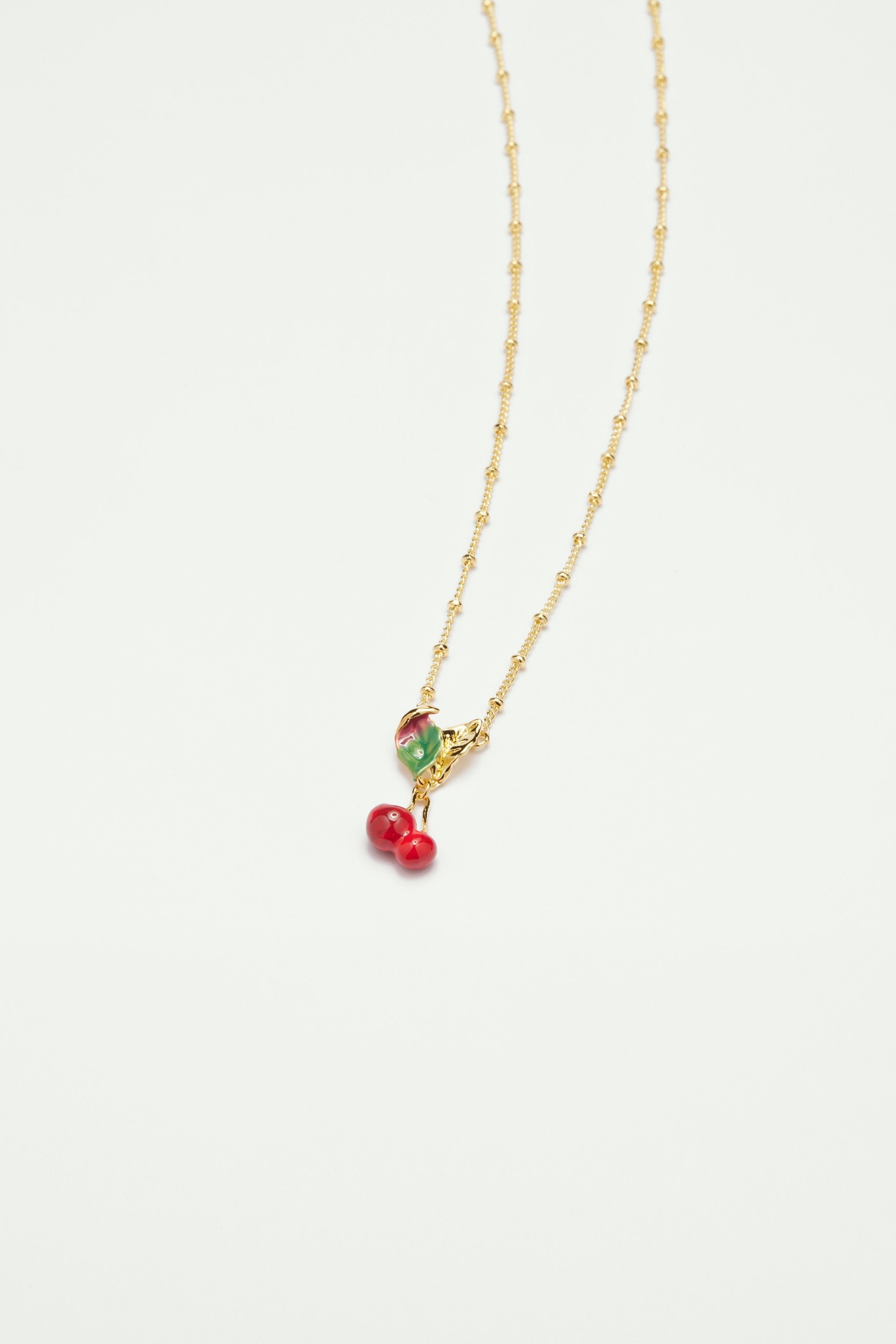Cherry and Leaves Pendant Necklace LES NEREIDES Red