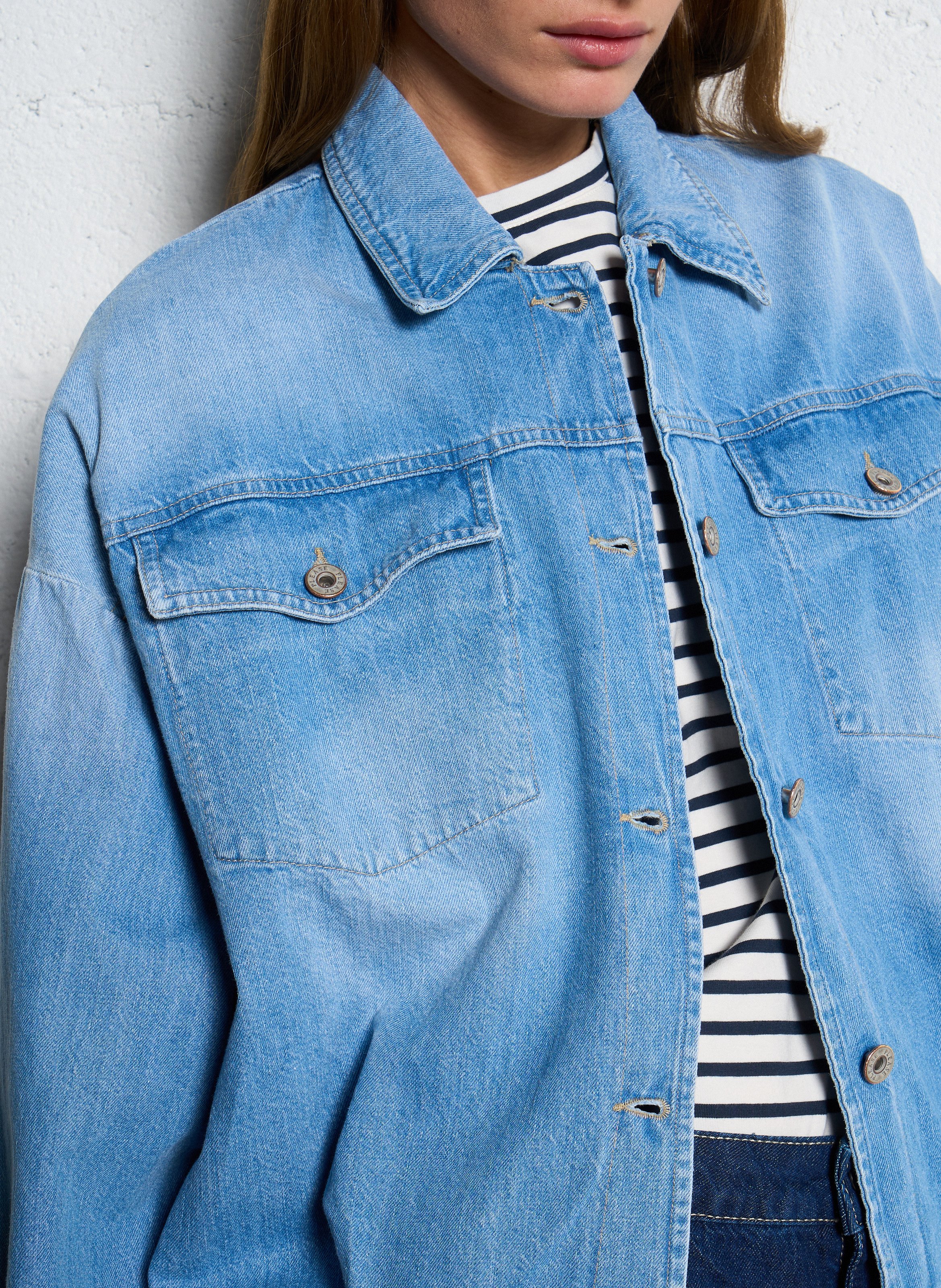 Veste col classique en coton Bleu