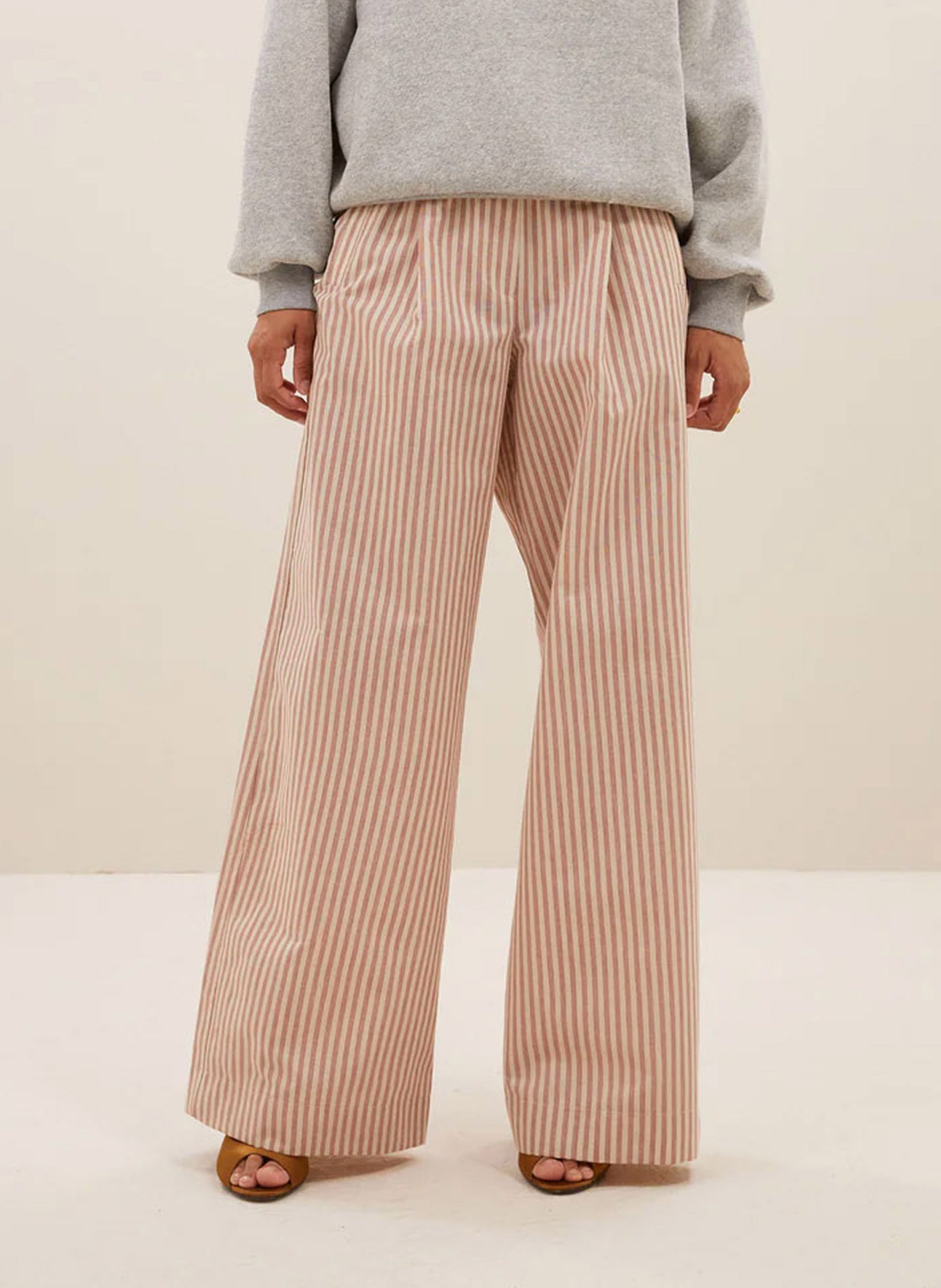 High-waisted striped pants BY BAR Brown