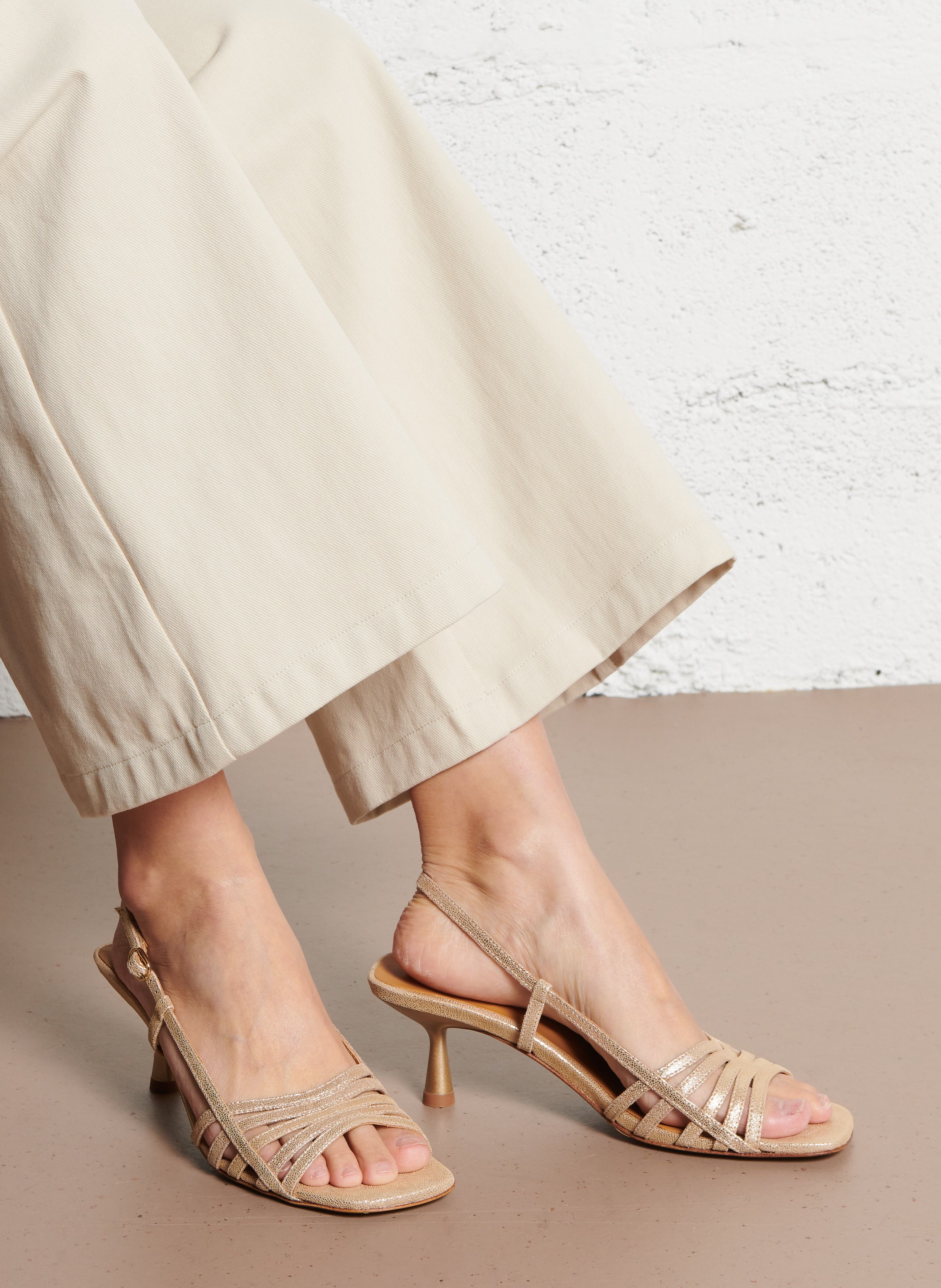 Heeled metallic leather sandals BOBBIES Golden