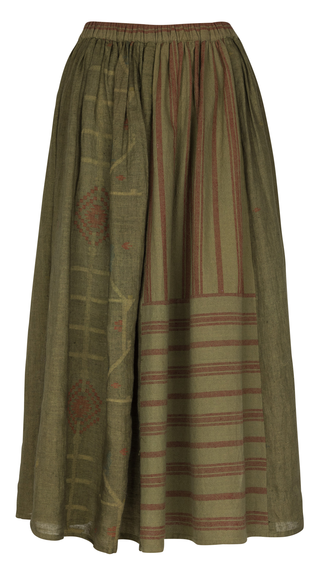 Flared Midi Skirt with Striped Details V DE VINSTER Khaki